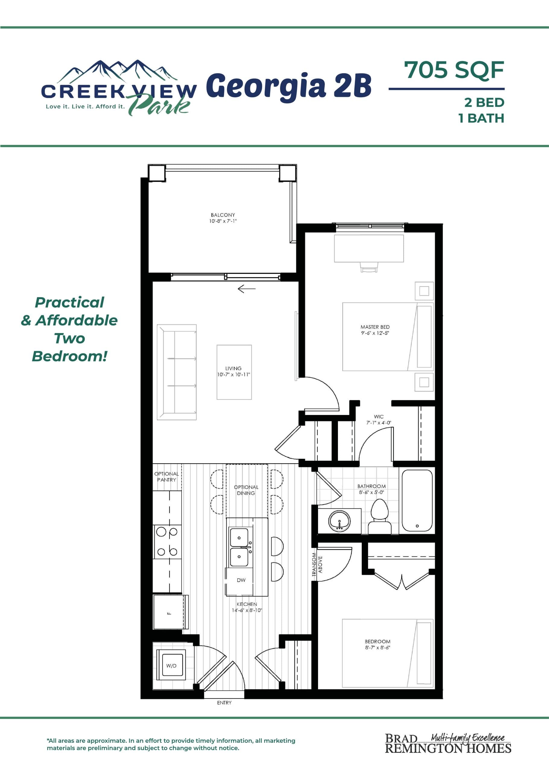 Georgia 2B (Building 2000) Floor Plan at Creekview Park Condos - 705 sq.ft