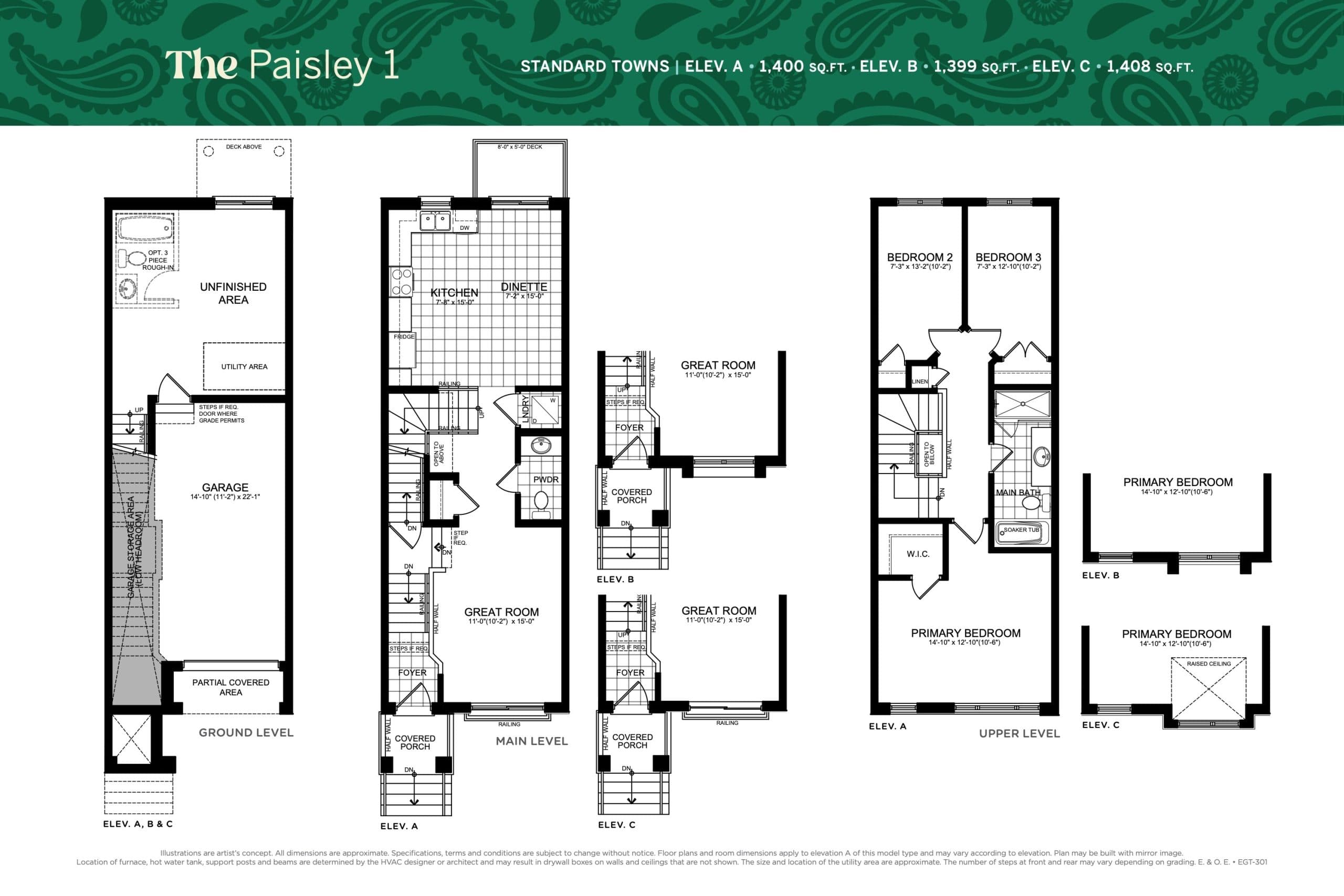 The Paisley 1 Floor Plan at Electric Grand Towns - 1408 sq.ft