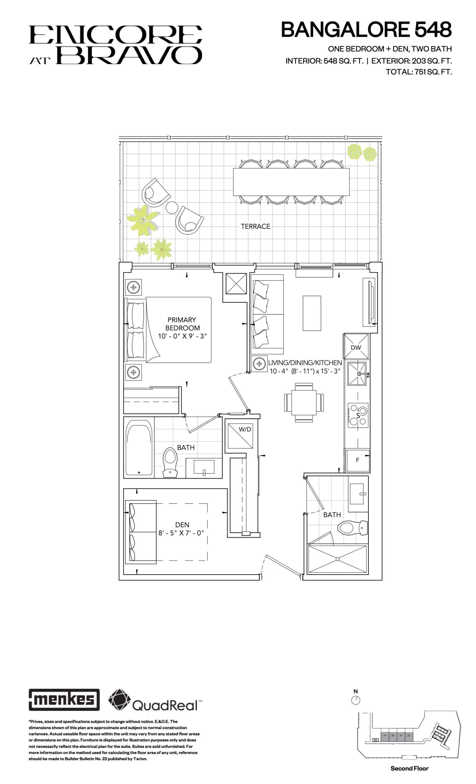 Bangalore 548 Floor Plan at Encore at Bravo Condos - 548 sq.ft
