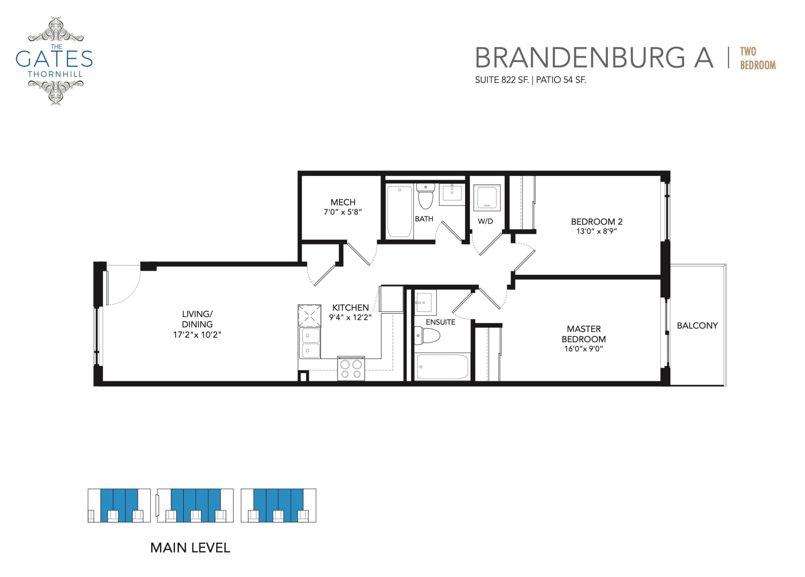 Brandenburg A Floor Plan at Gates of Thornhill Condos - 822 sq.ft