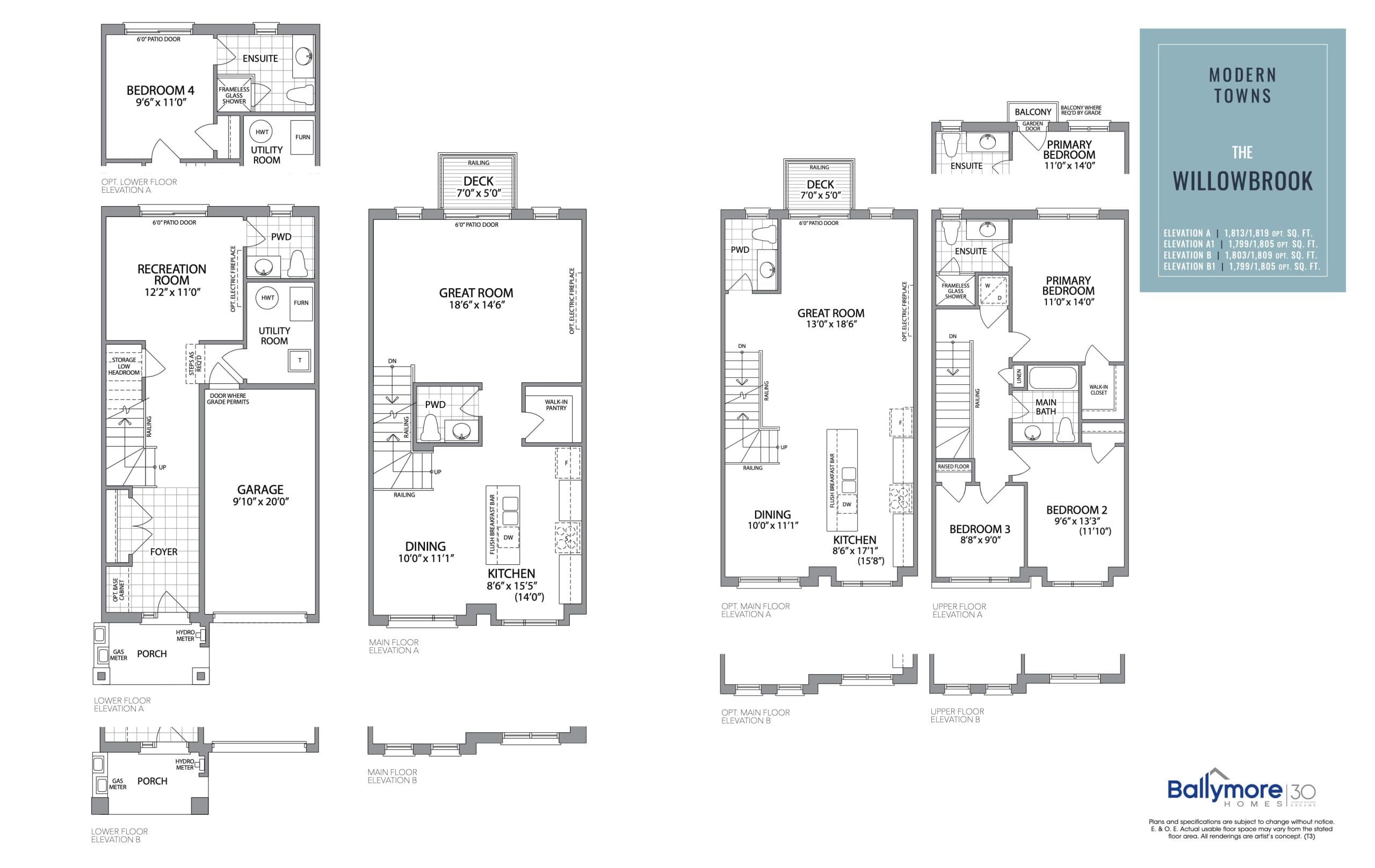 The Willowbrook Floor Plan at Harbourview Towns - 1819 sq.ft