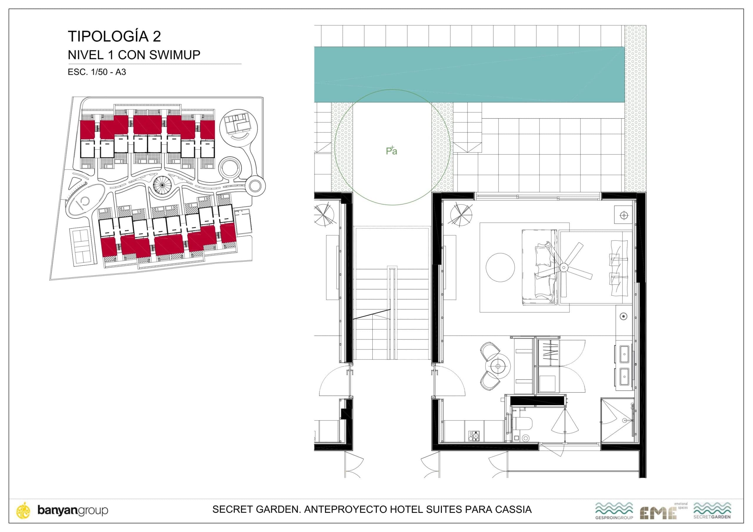 Tipologia 2 Floor Plan at Hotel Cassia Punta Cana - 481 sq.ft