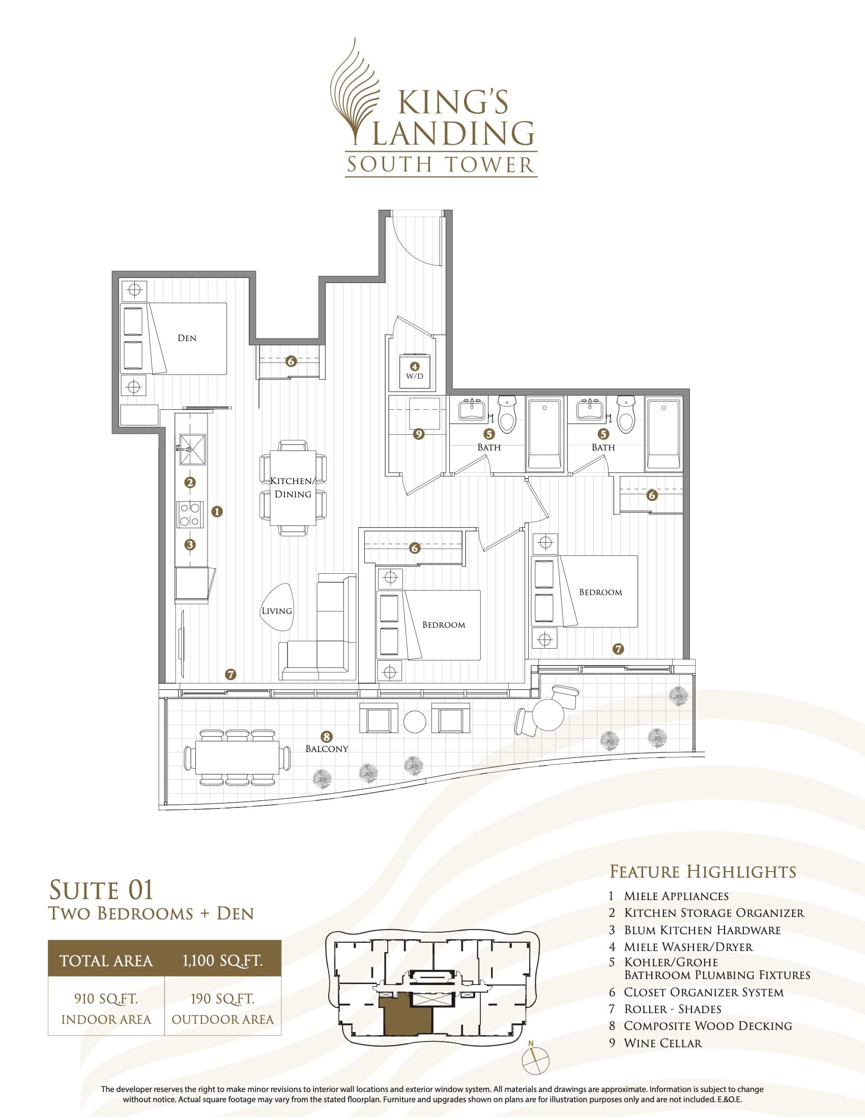 Suite 01 Floor Plan at King's Landing Phase 3 Condos - 910 sq.ft