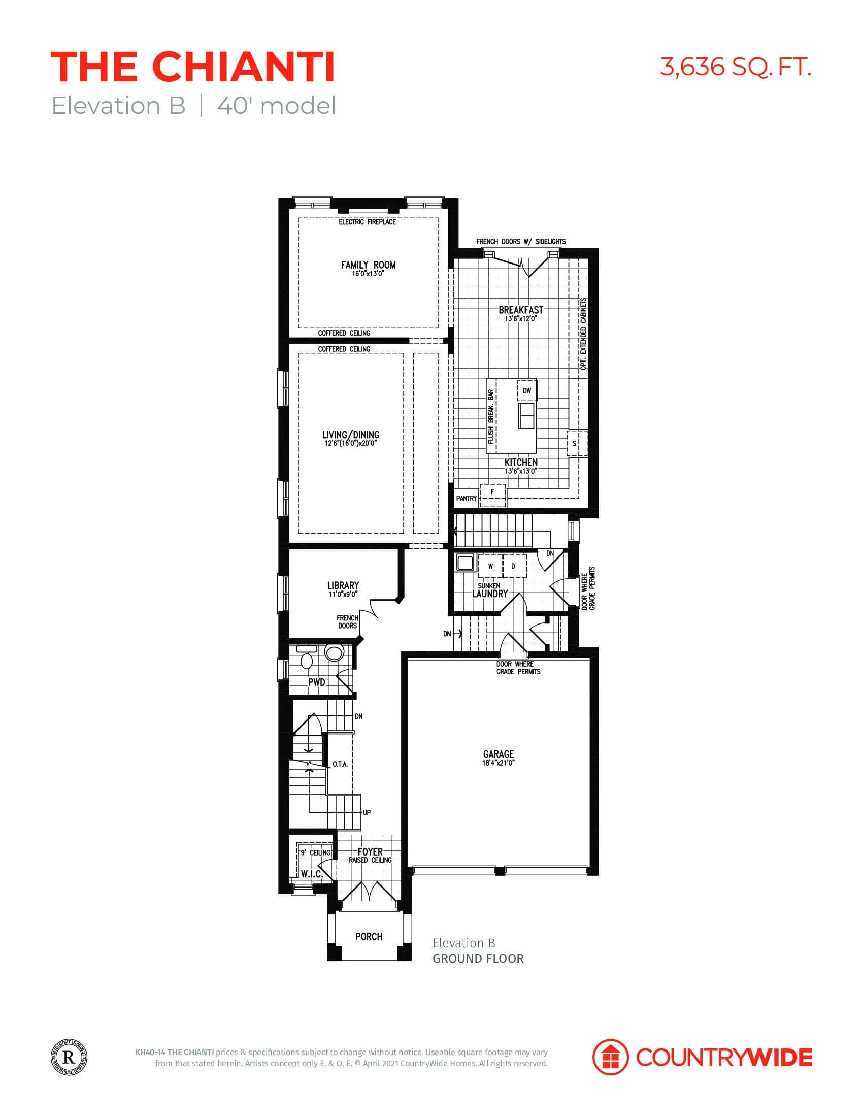 The Chianti (Elevation B) Floor Plan at Kleinburg Hills - 3636 sq.ft