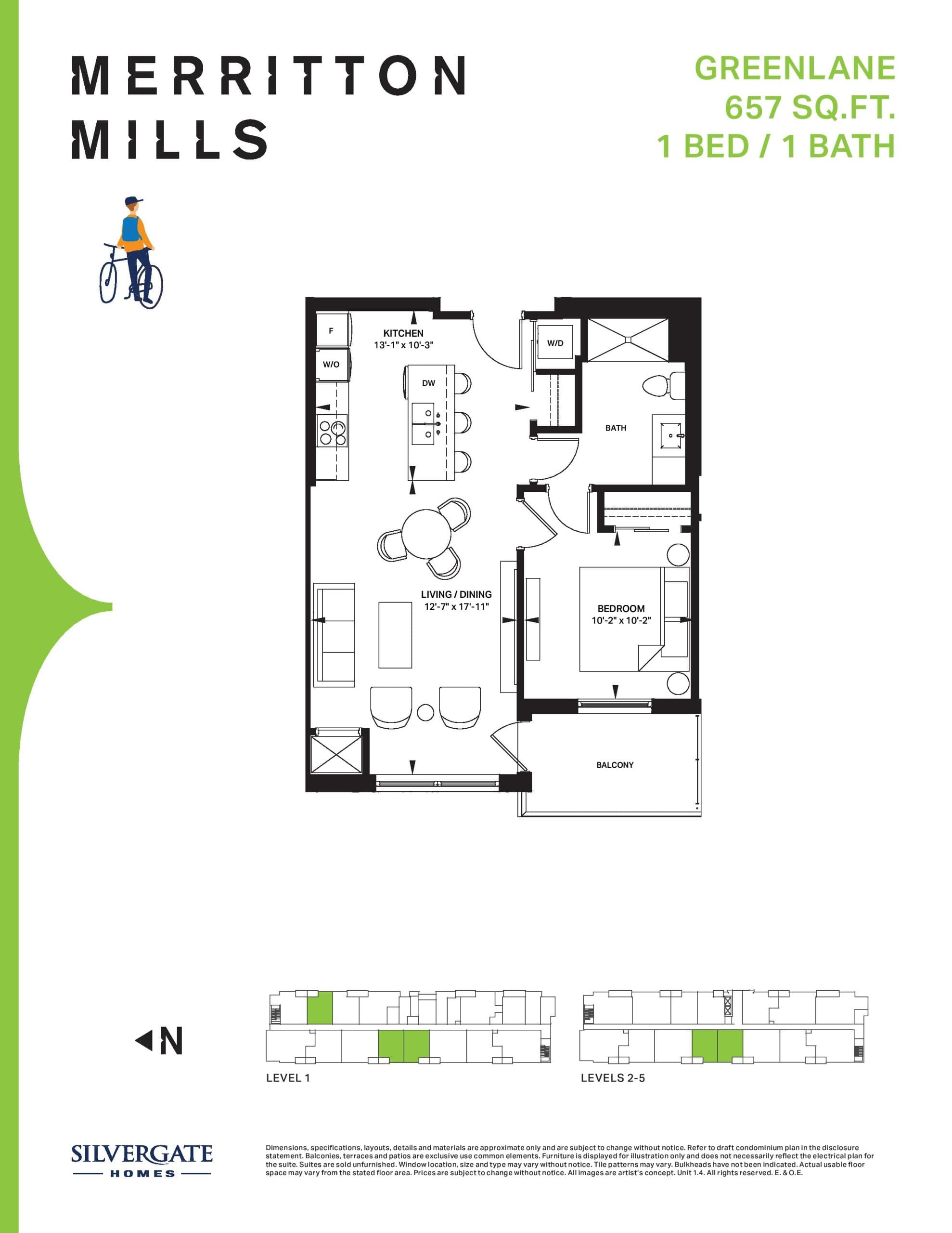Greenlane Floor Plan at Merritton Mills Condos - 657 sq.ft