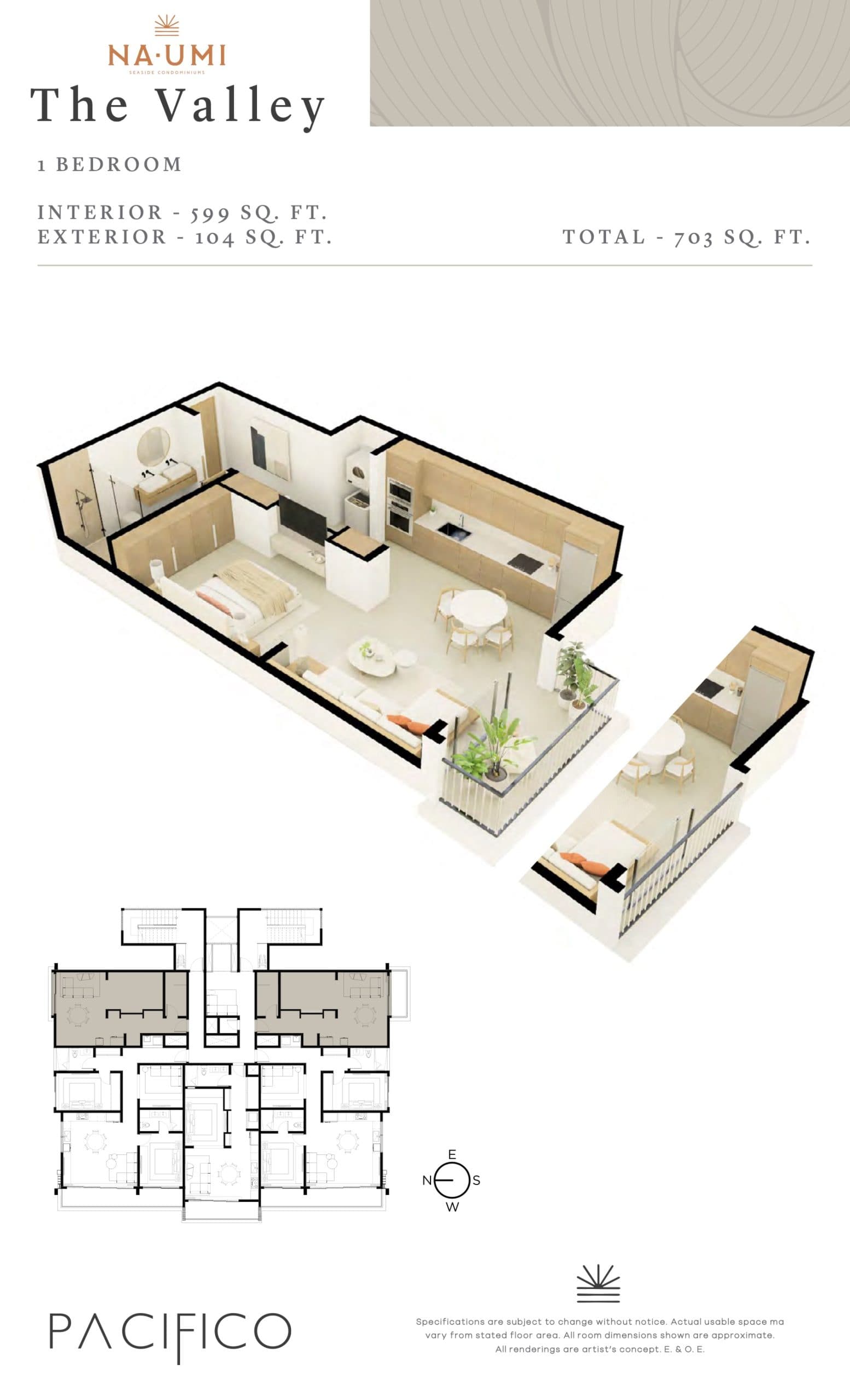 The Valley Floor Plan at Na Umi Seaside Condos - 599 sq.ft