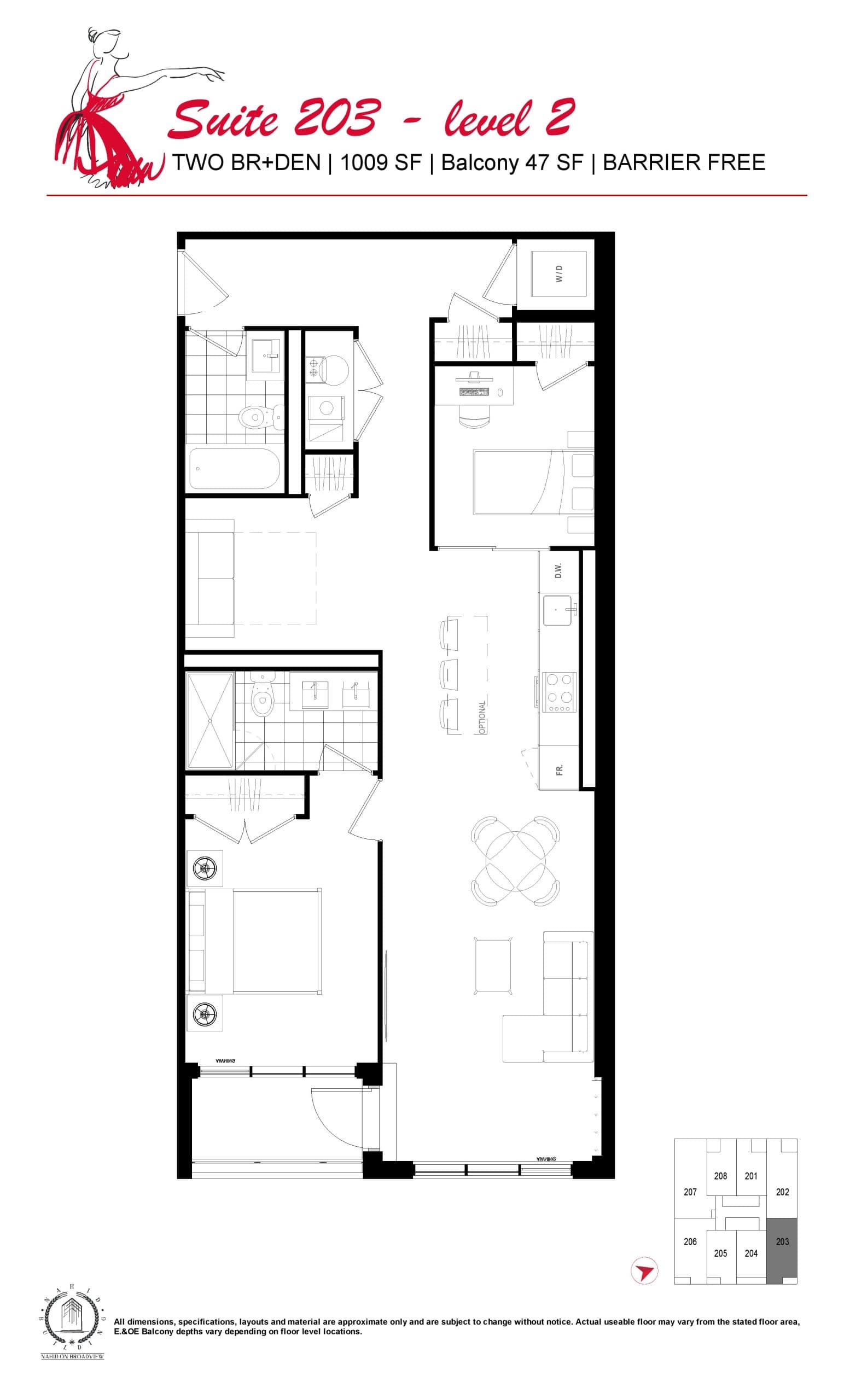 U203 (Suite 203) Floor Plan at Nahid on Broadview Condos - 1009 sq.ft