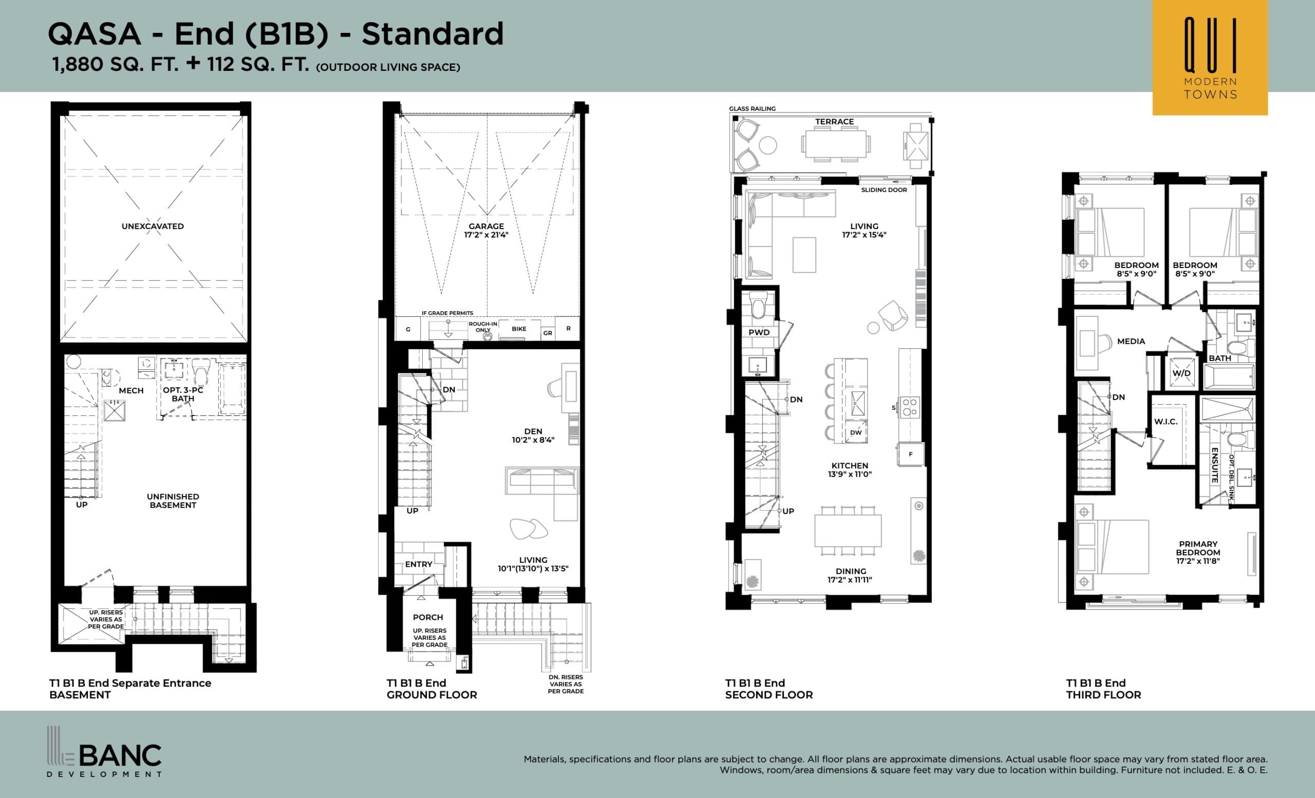 QASA - End (B1B) - Standard Floor Plan at Qui Modern Towns - 1880 sq.ft