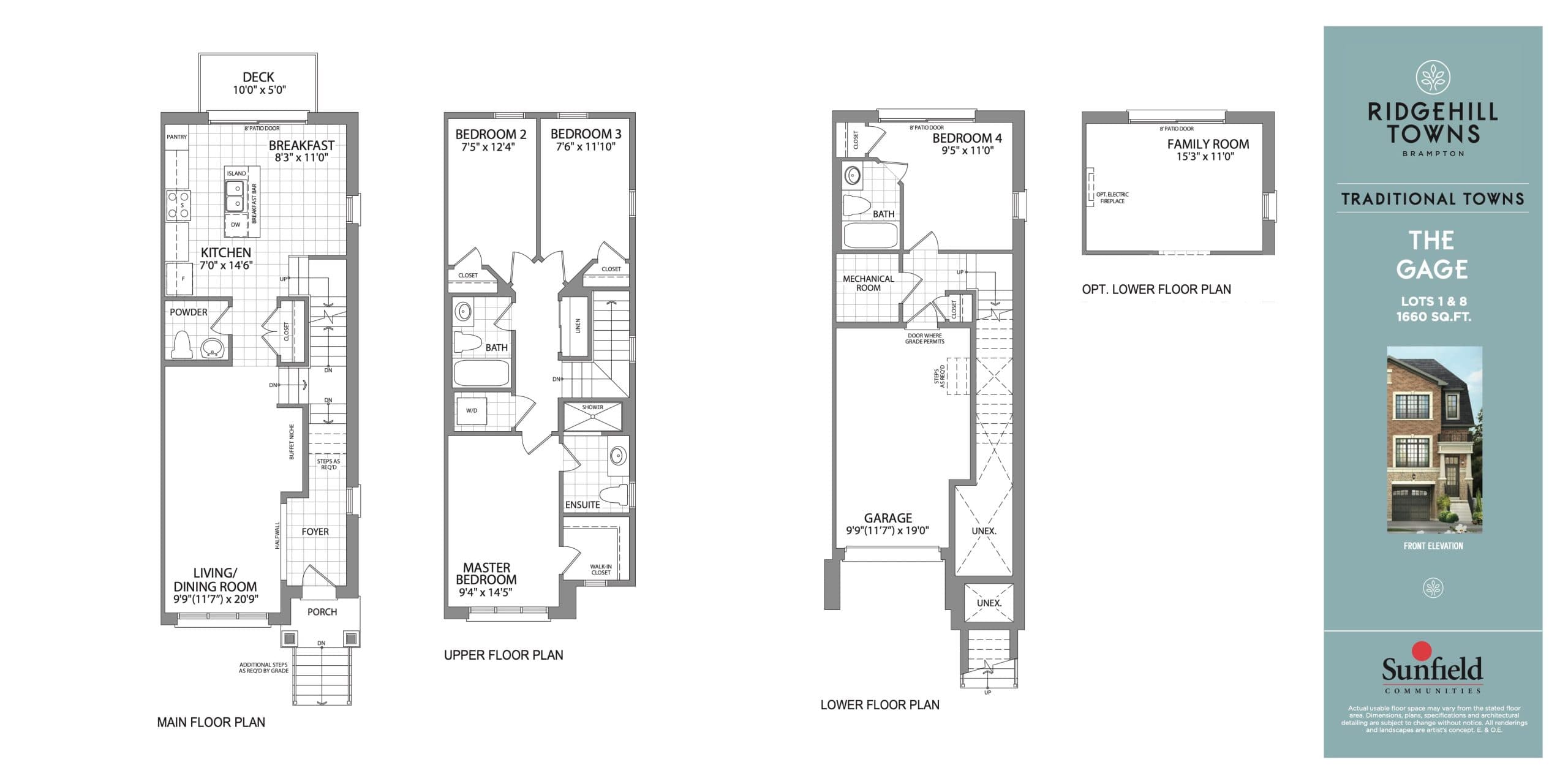 The Gage Floor Plan at Ridgehill Towns - 1660 sq.ft