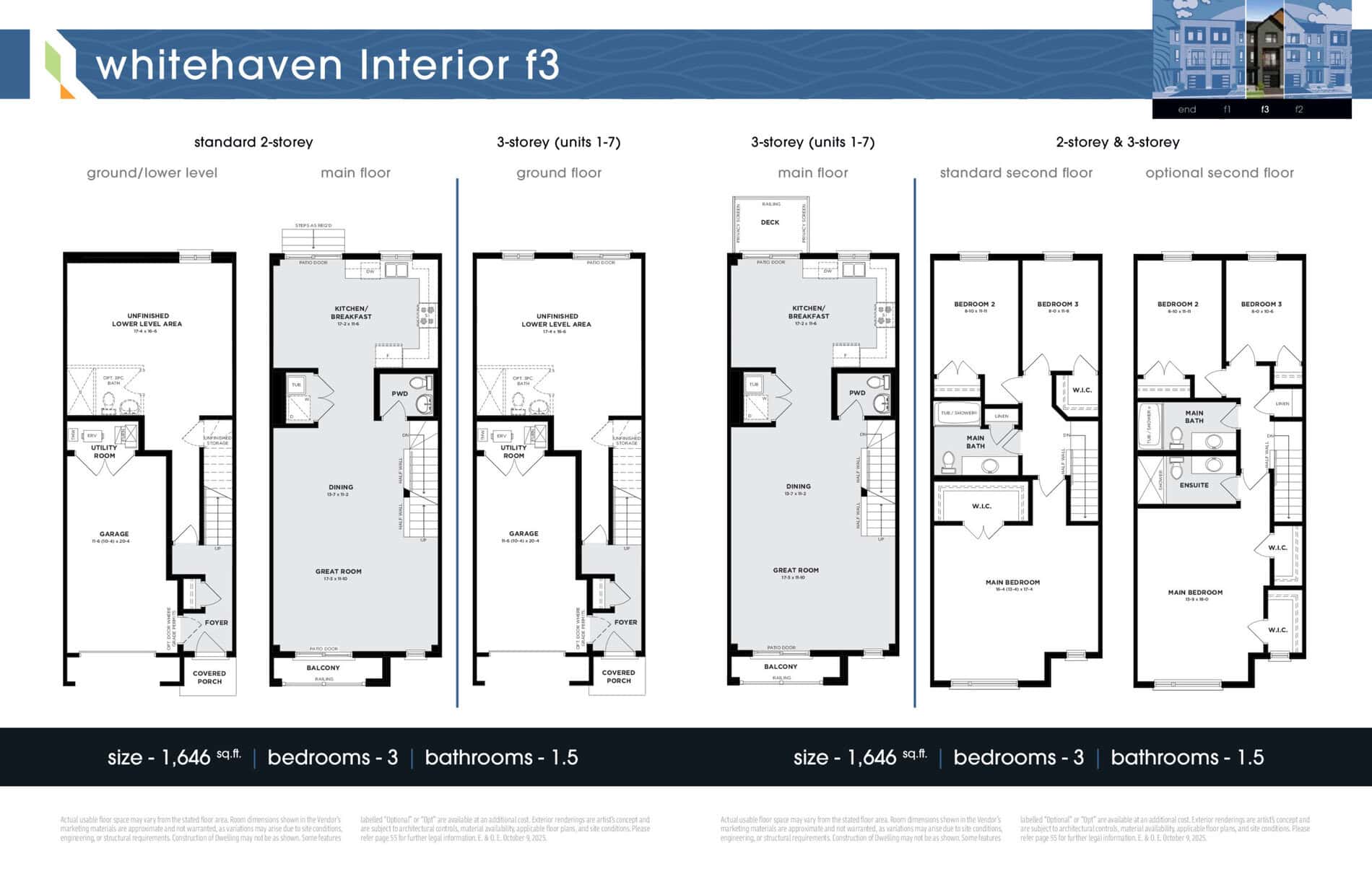 Whitehaven Interior F3 Floor Plan at Riverbend Towns - 1646 sq.ft