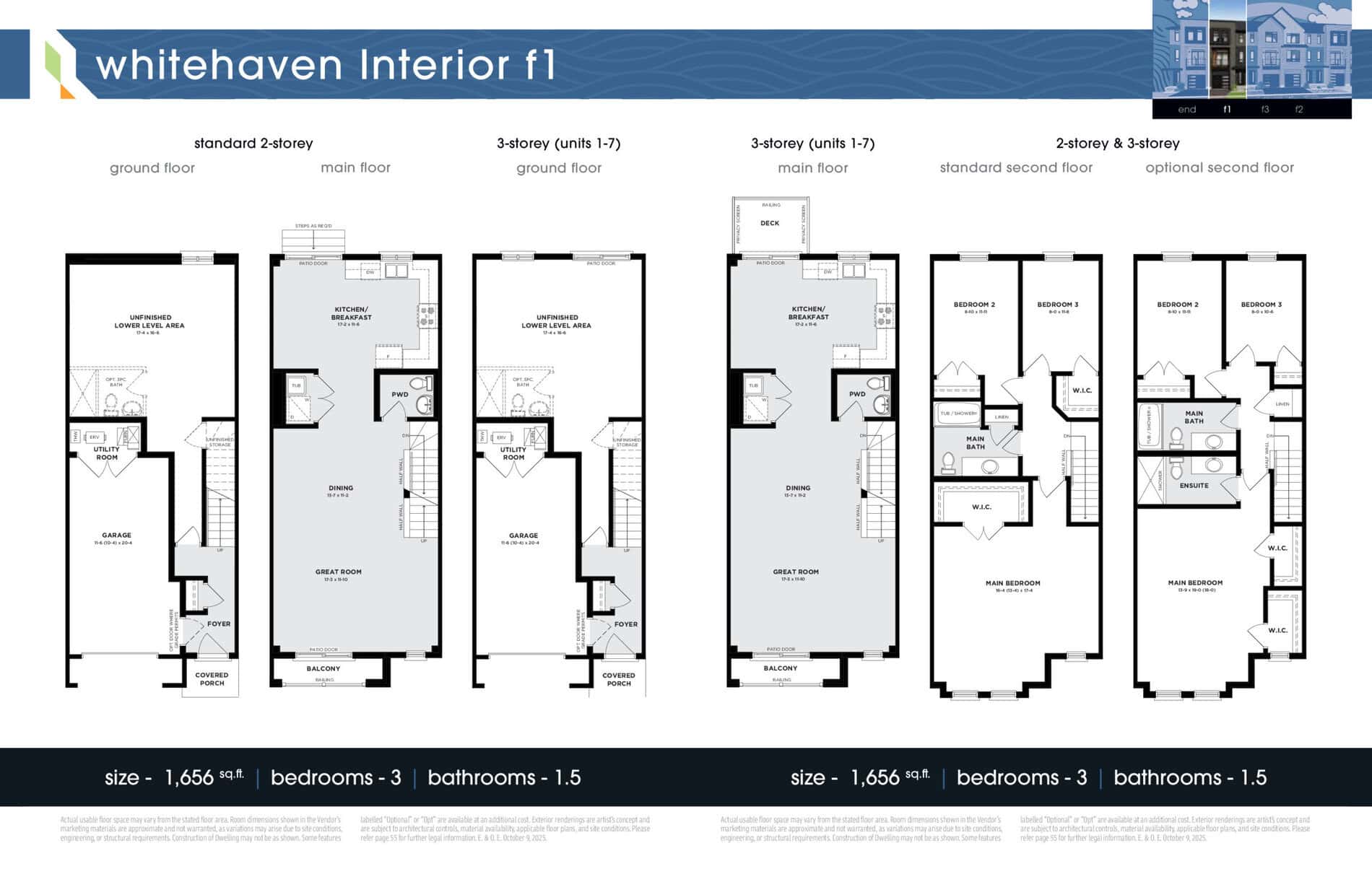 Whitehaven Interior F1 Floor Plan at Riverbend Towns - 1656 sq.ft