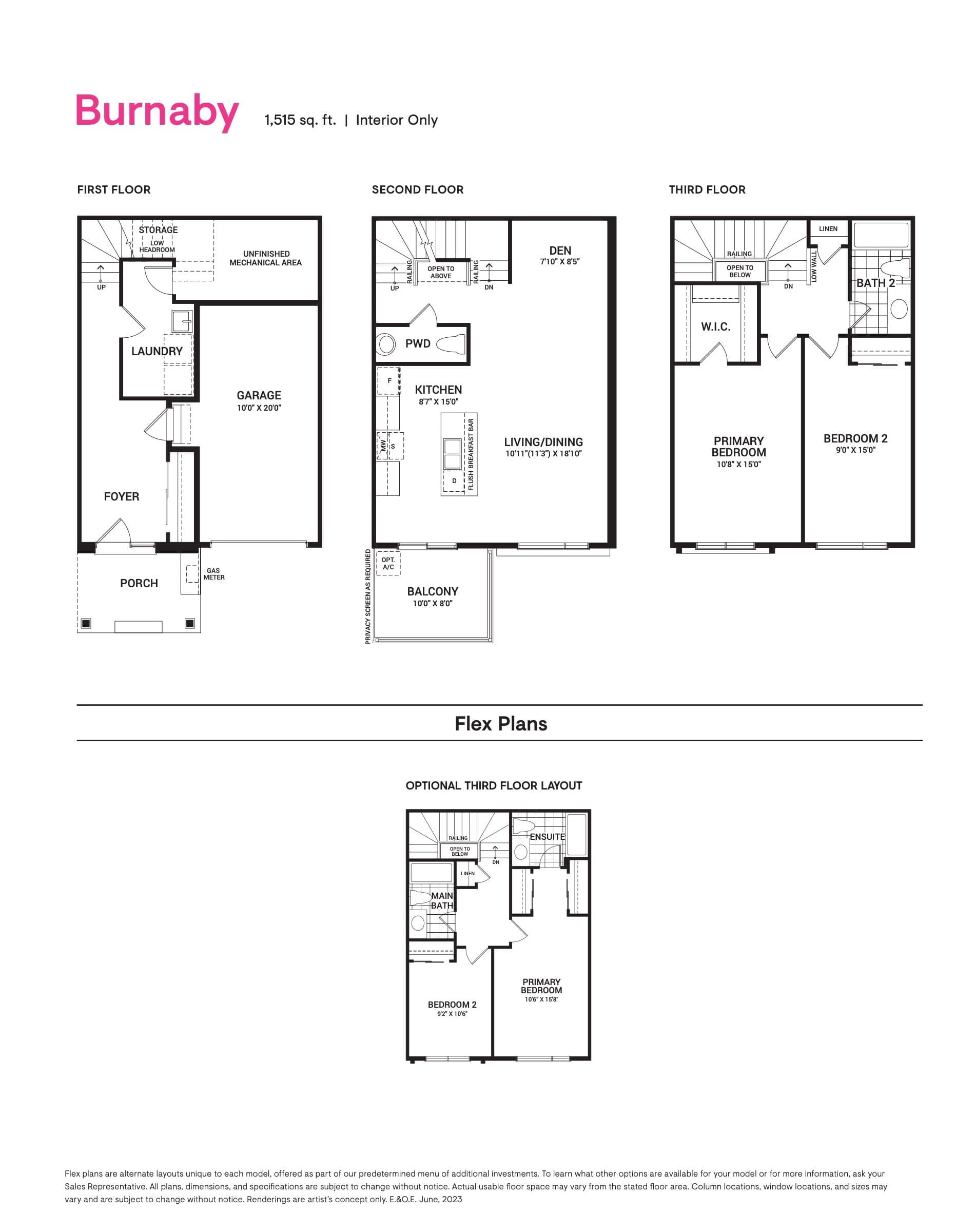 Burnaby Floor Plan at Riversbend at Harmony Towns - 1515 sq.ft
