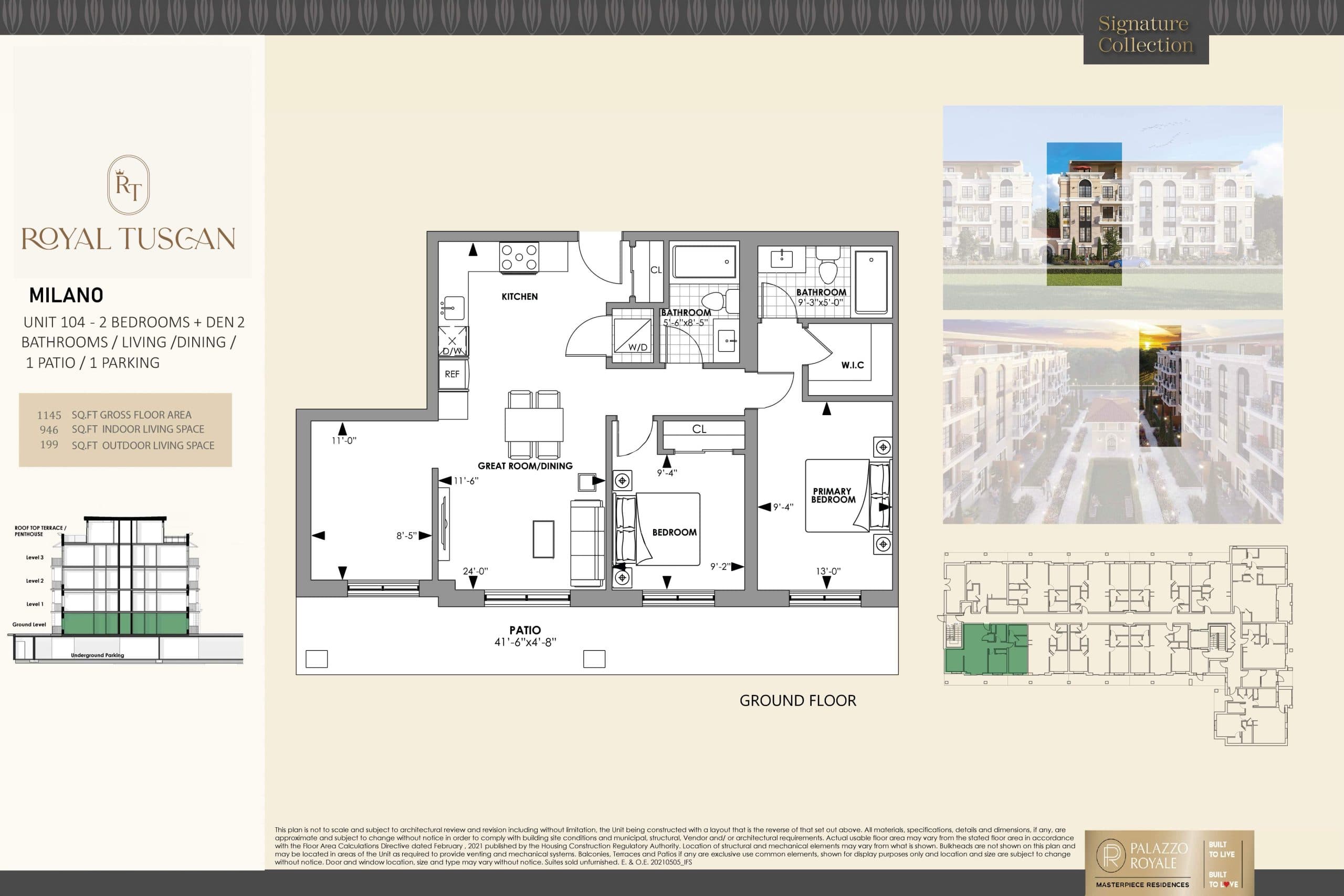 Milano (946sqft) Floor Plan at Royal Tuscan - Masterpiece Towns - 946 sq.ft