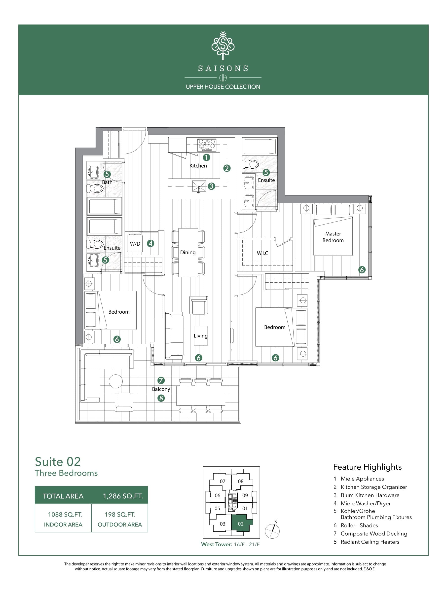 Suite 02 - Upper House Collection Floor Plan at Saisons Condos - 1088 sq.ft