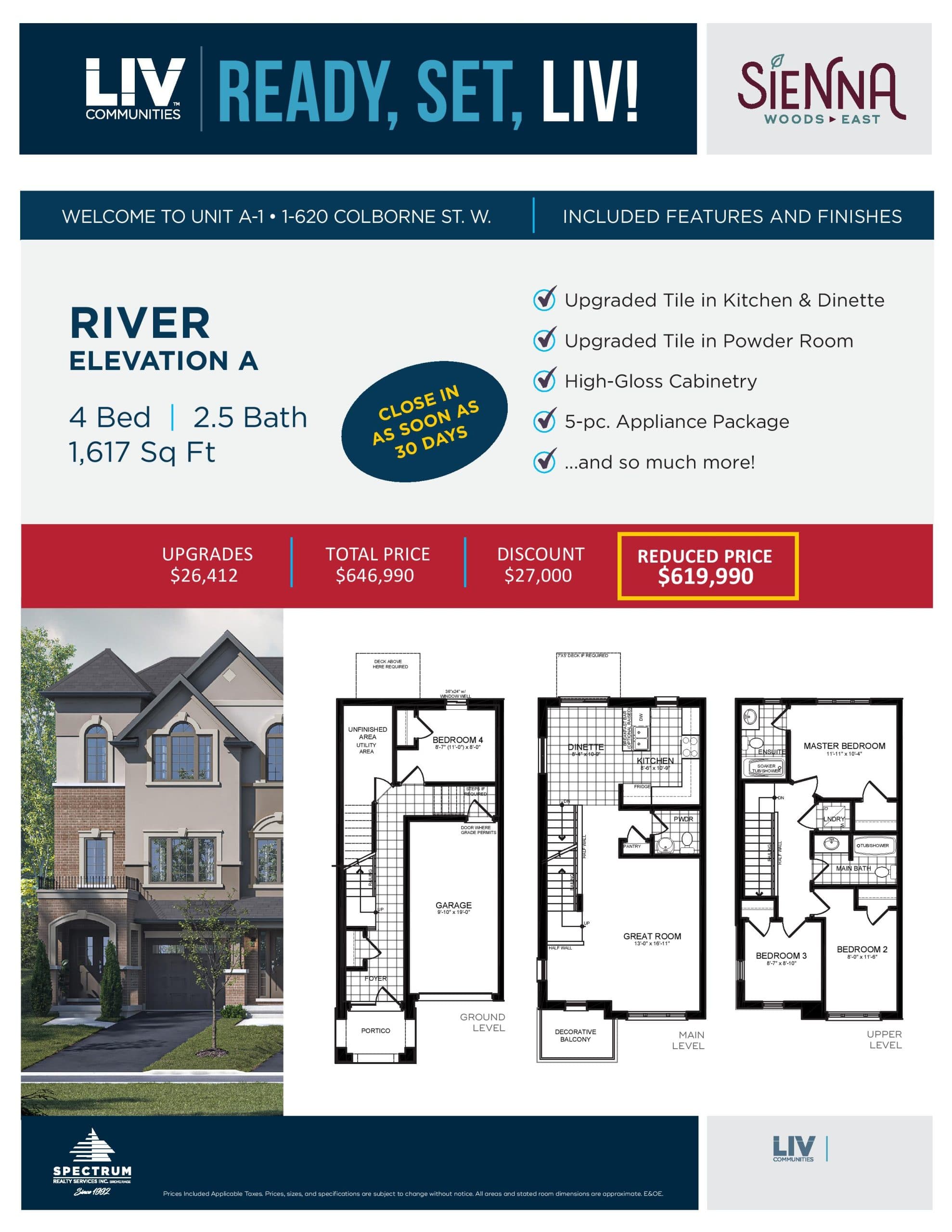 River (A-1) Floor Plan at Sienna Woods East Towns - 1617 sq.ft