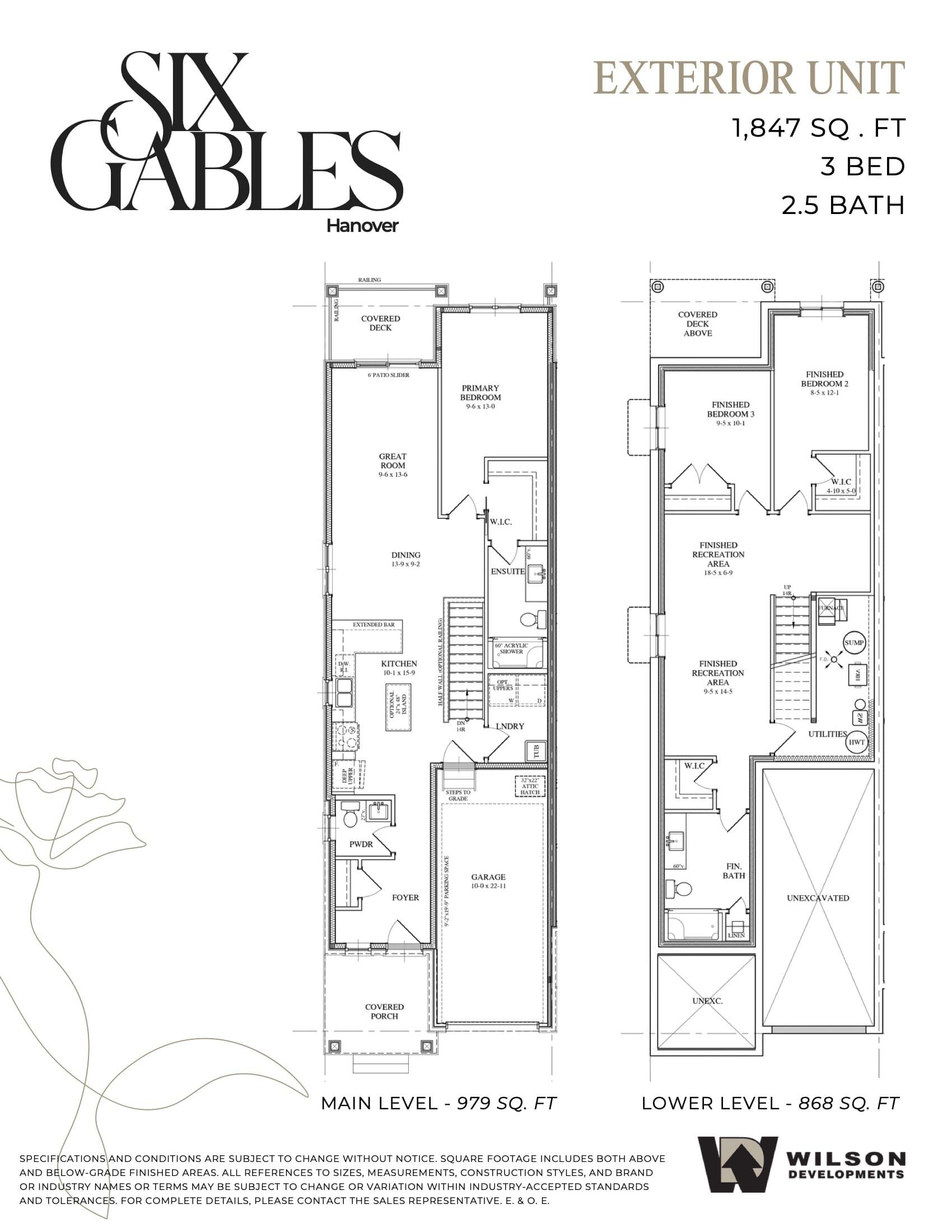 Exterior Unit Floor Plan at Six Gables Towns - 1847 sq.ft