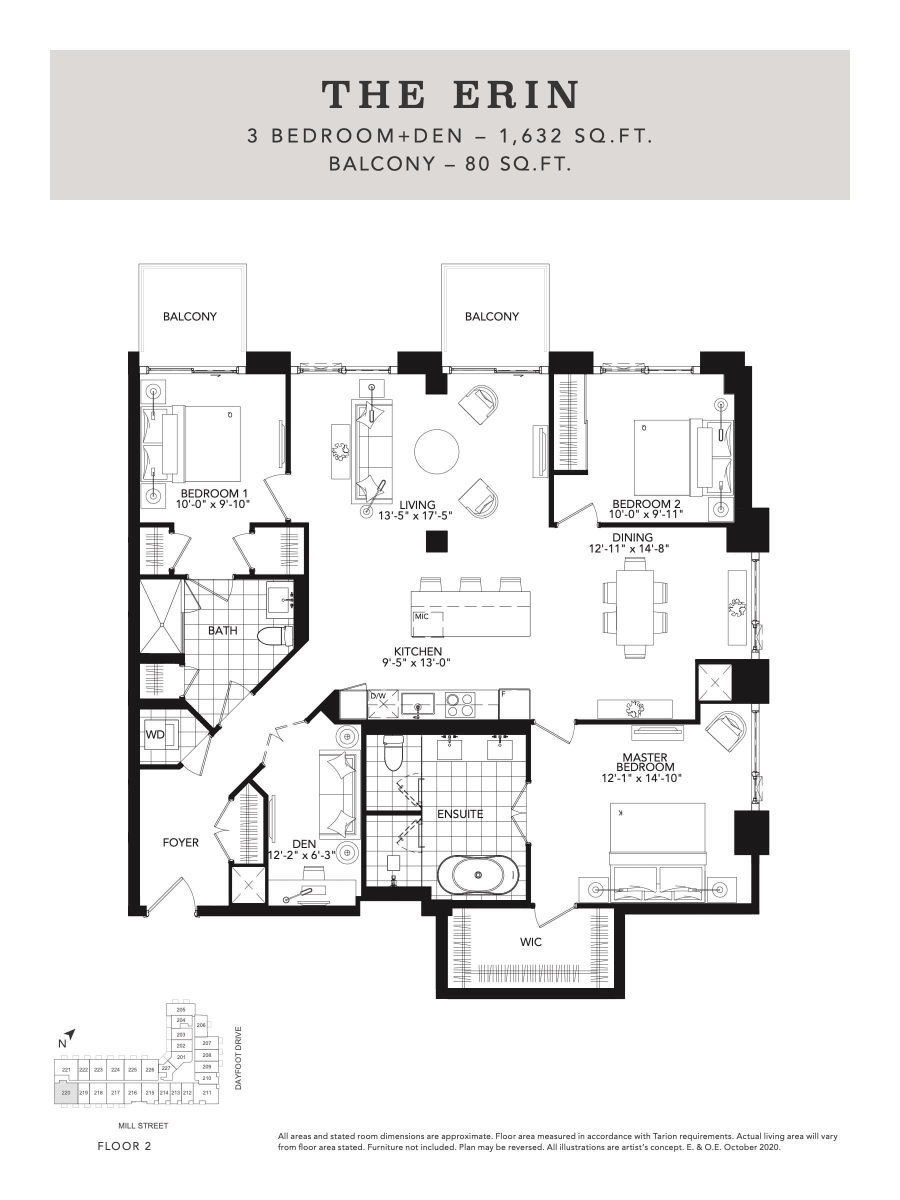 The Erin Floor Plan at The Mill Landing Condos - 1632 sq.ft