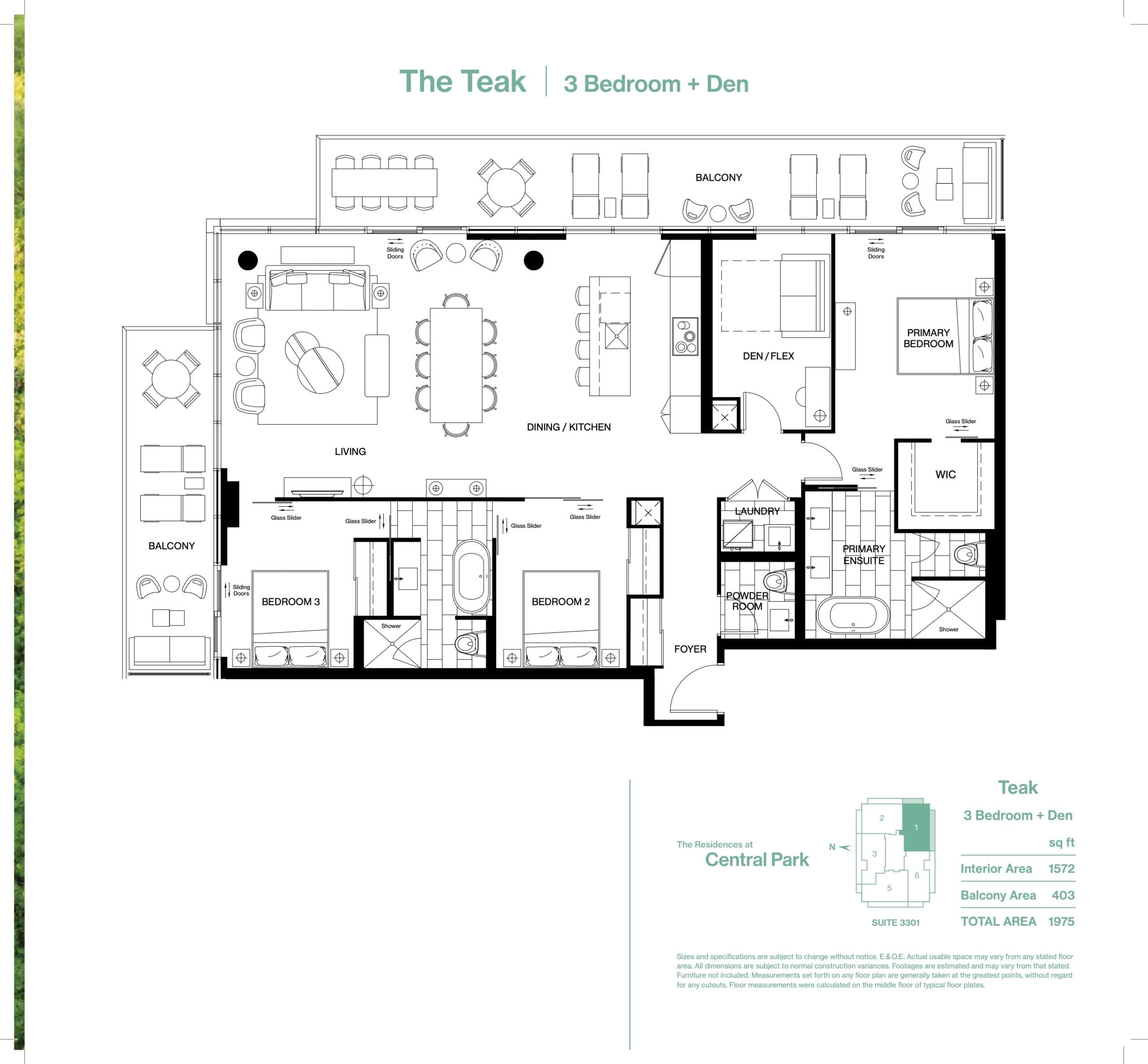 The Teak Floor Plan at The Residences at Central Park Condos - 1572 sq.ft