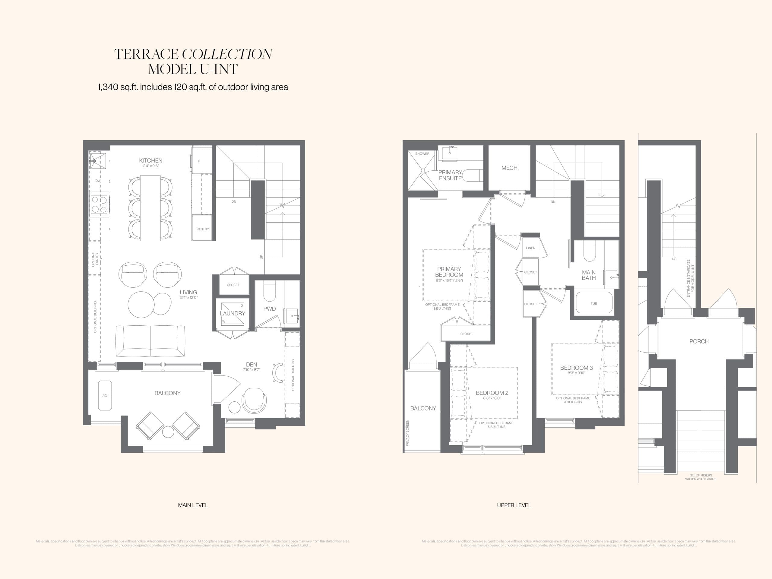 Model U-Int (Terrace Collection) Floor Plan at Unity Towns by Treasure Hill - 1340 sq.ft