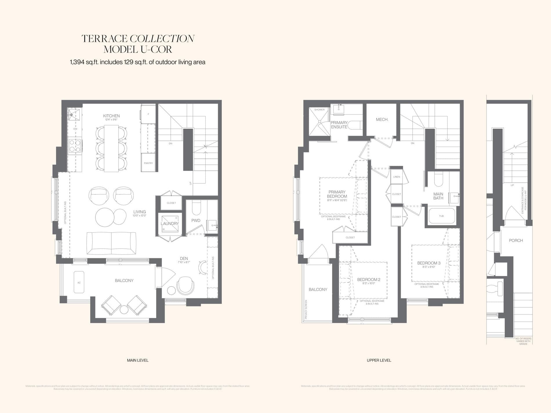 Model U-Cor (Terrace Collection) Floor Plan at Unity Towns by Treasure Hill - 1394 sq.ft