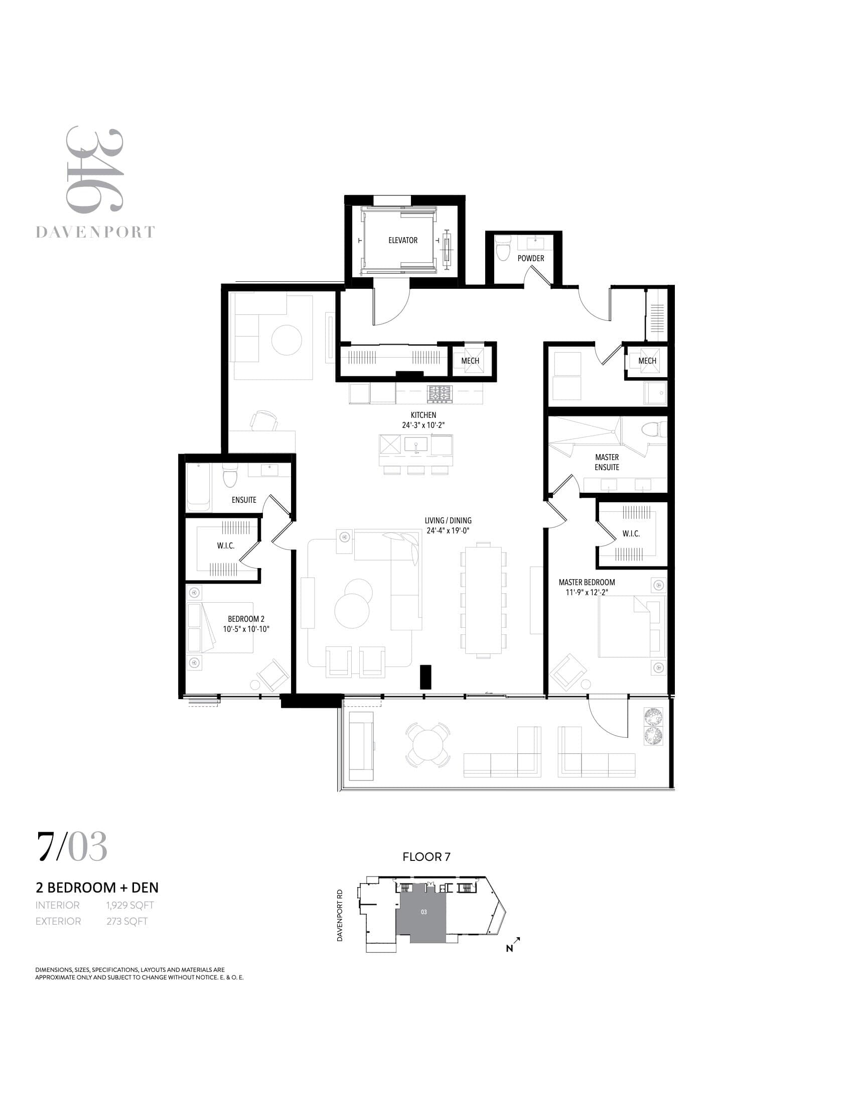 Unit 703 Floor Plan at 346 Davenport Condos - 1929 sq.ft