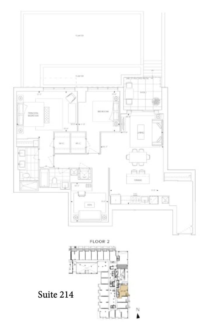 Suite 214 Floor Plan at Auberge On The Park Condos - 1288 sq.ft
