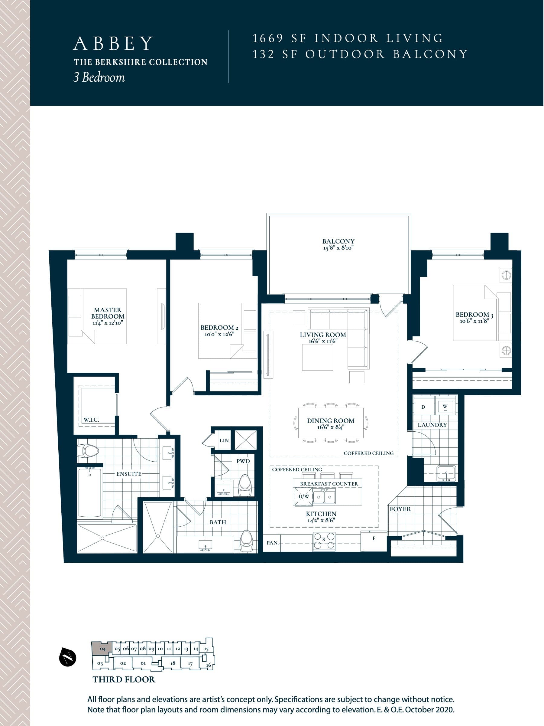 Abbey Floor Plan at Berkshire Residences Condos - 1669 sq.ft