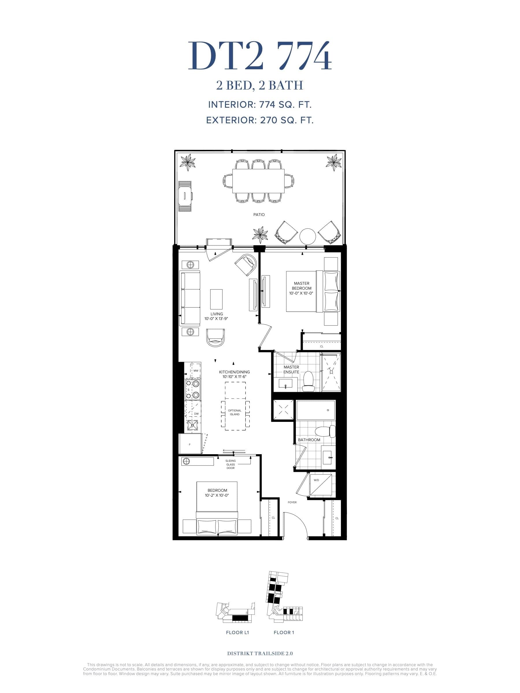 DT2 774 (Suite 124) Floor Plan at Distrikt Trailside 2.0 Condos - 774 sq.ft