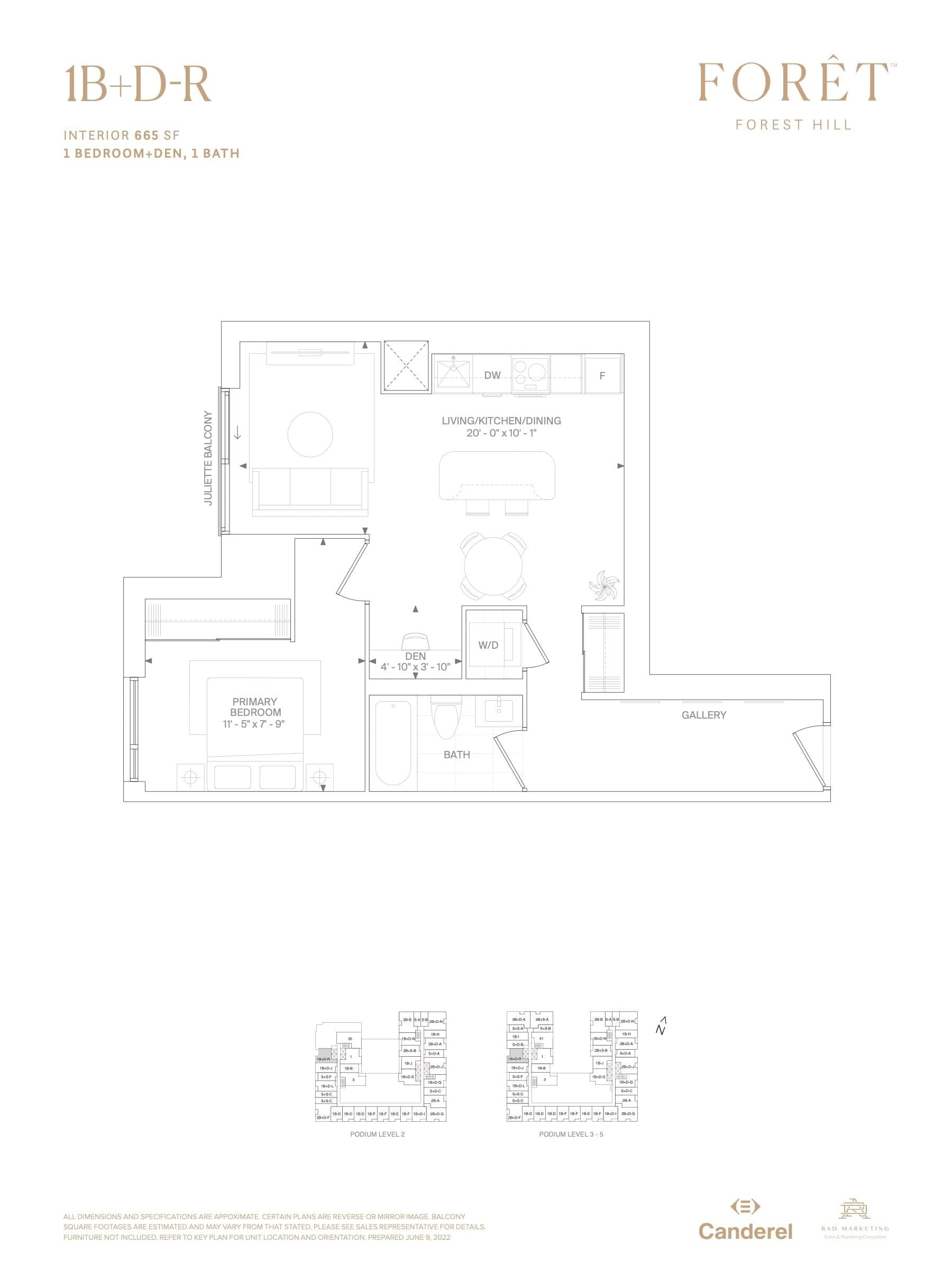 1B+D-R Floor Plan at Forêt Forest Hill Condos - 665 sq.ft