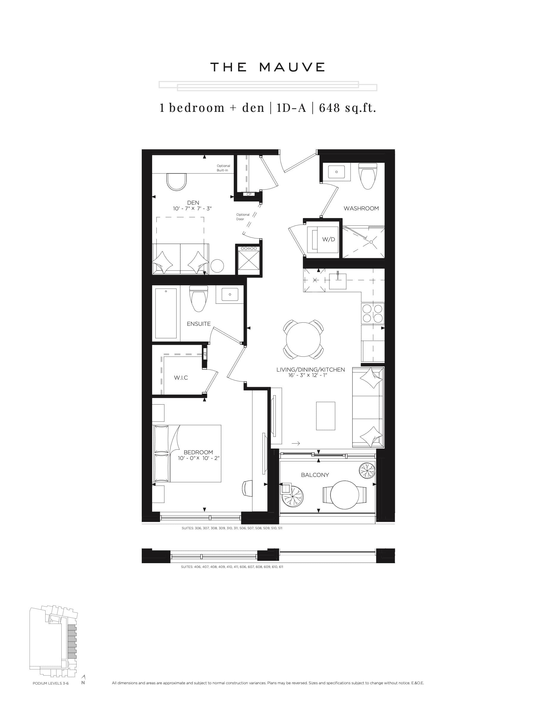 The Mauve Floor Plan at Gallery Towers Condos - 648 sq.ft