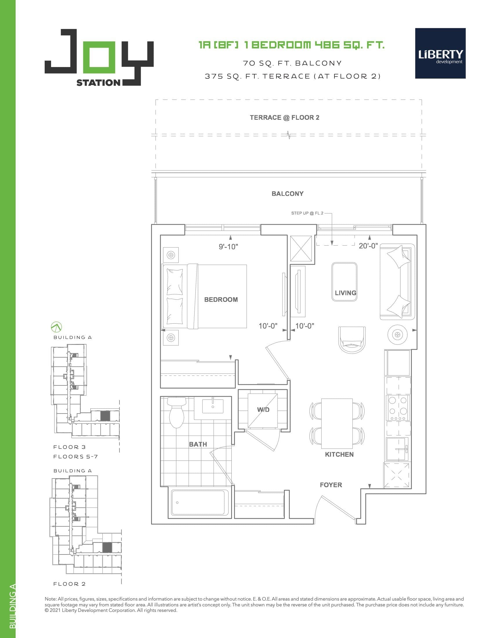 1A (BF) (Building A) Floor Plan at Joy Station Condos - 486 sq.ft