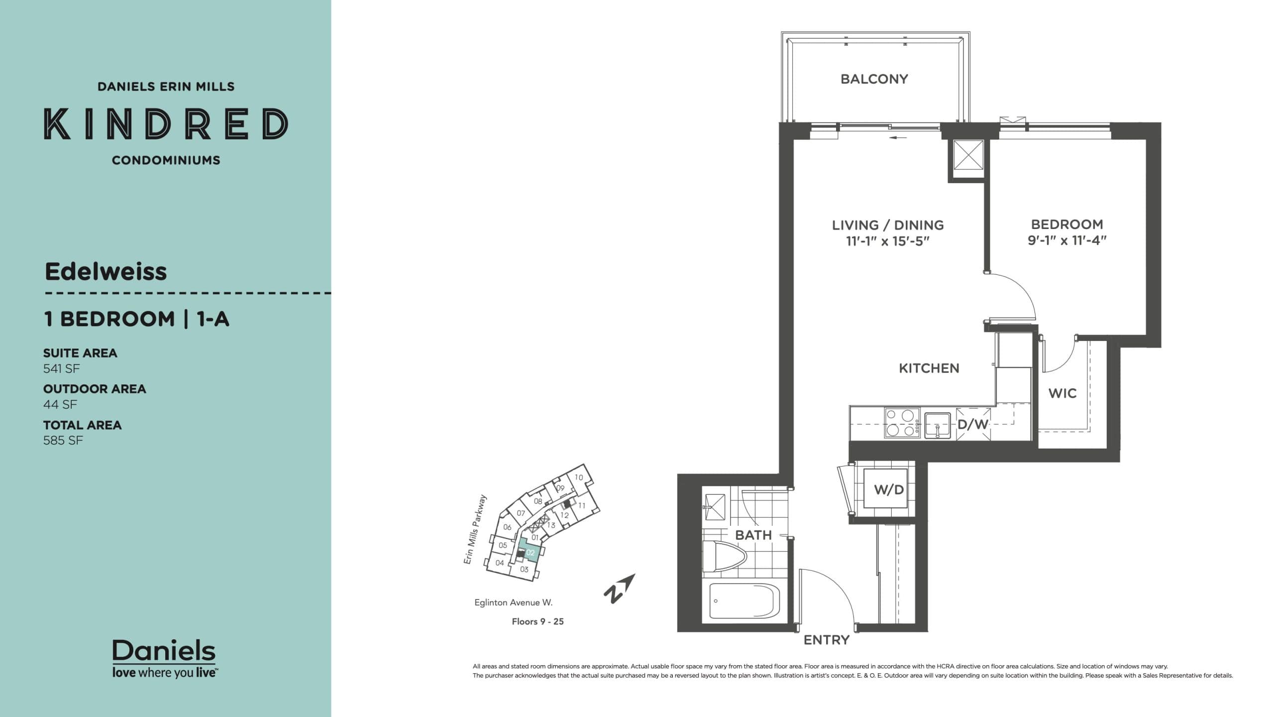 Edelweiss Floor Plan at Kindred Condos - 541 sq.ft