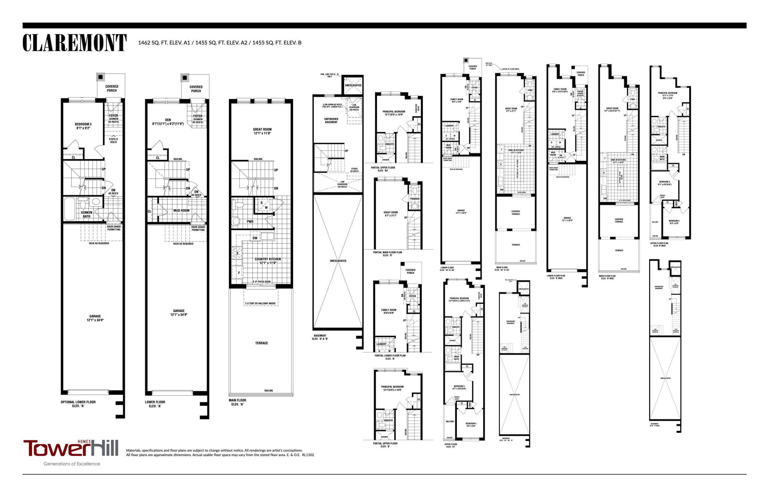 Claremont Floor Plan at New Seaton - Townhomes by Tower Hill - 1462 sq.ft
