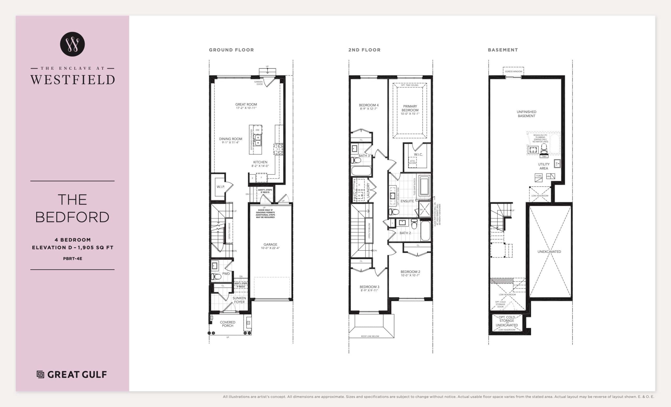 The Bedford (PBRT-4E) Floor Plan at Westfield Towns by Great Gulf - 1905 sq.ft