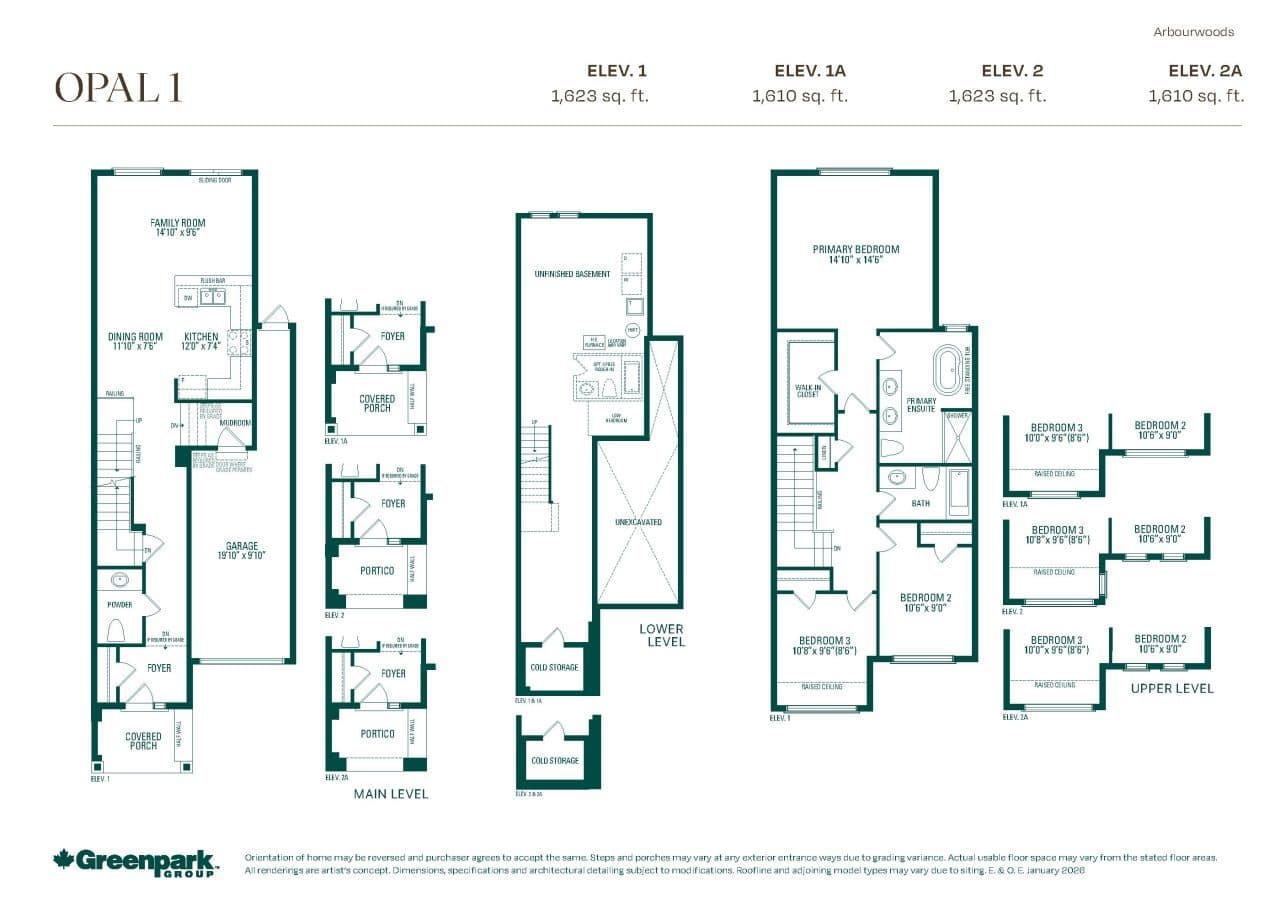 Opal 1 Floor Plan at Arbourwoods by Greenpark Group - 1623 sq.ft