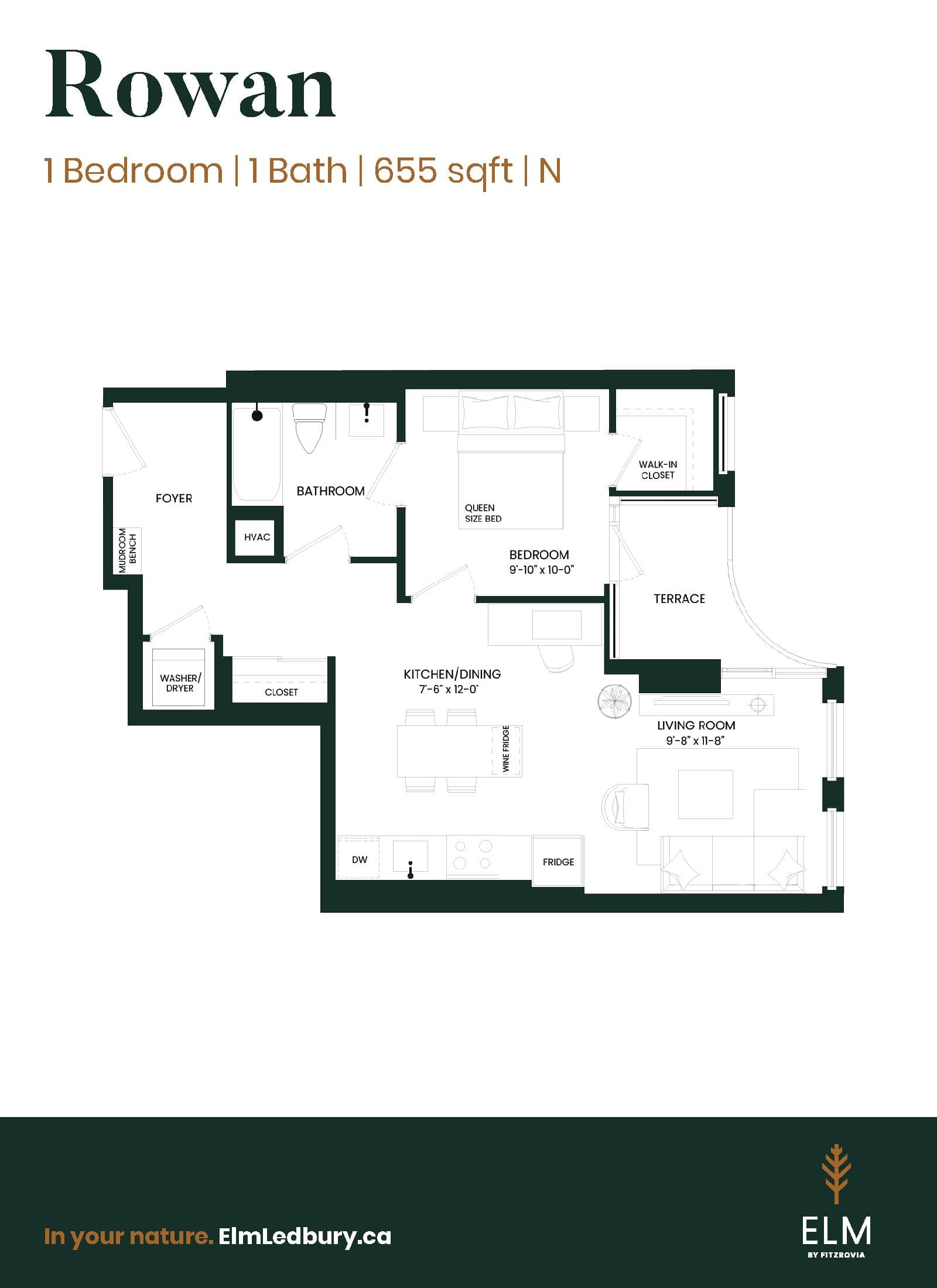 Rowan Floor Plan at Elm Ledbury by Fitzrovia - 655 sq.ft