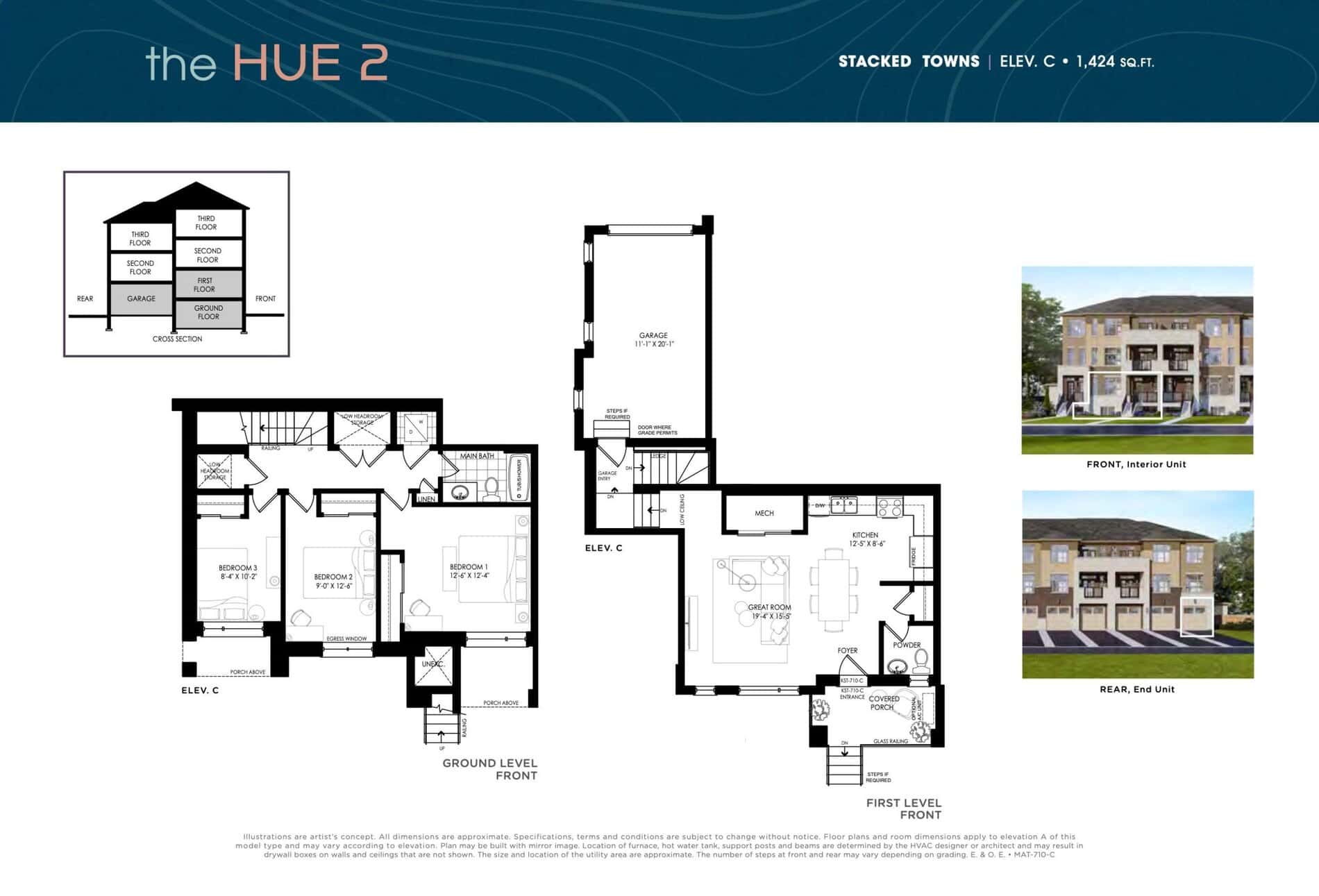 The Hue 2 Floor Plan at Luma Urban Towns at Kaleidoscope - 1424 sq.ft