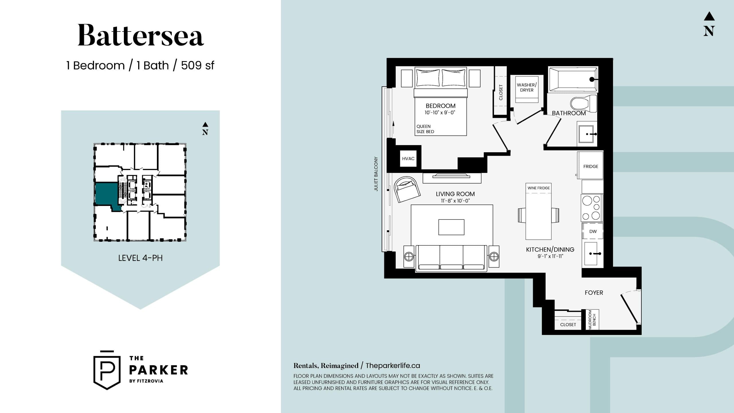 Battersea Floor Plan at The Parker by Fitzrovia - 509 sq.ft
