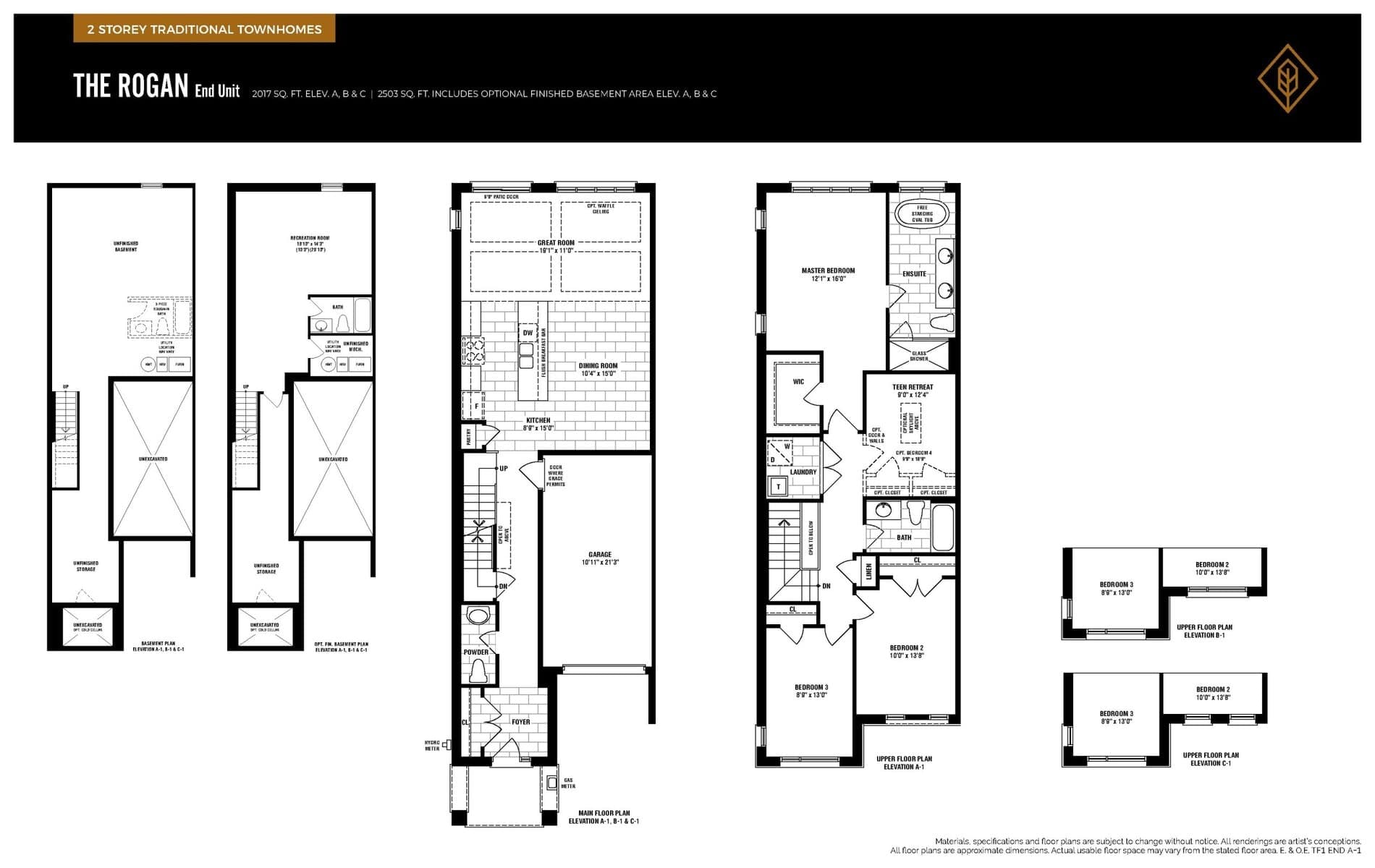 The Rogan End Unit Floor Plan at Victory Green Towns by Fulton Homes - 2017 sq.ft