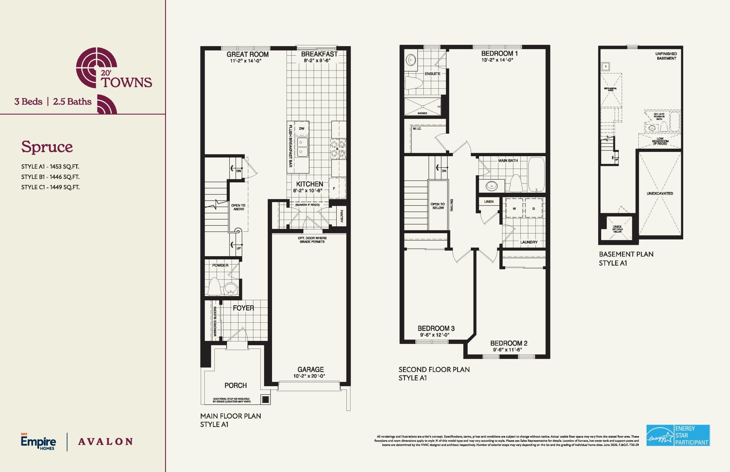 Spruce Floor Plan at Empire Avalon Phase 9 Towns - 1453 sq.ft