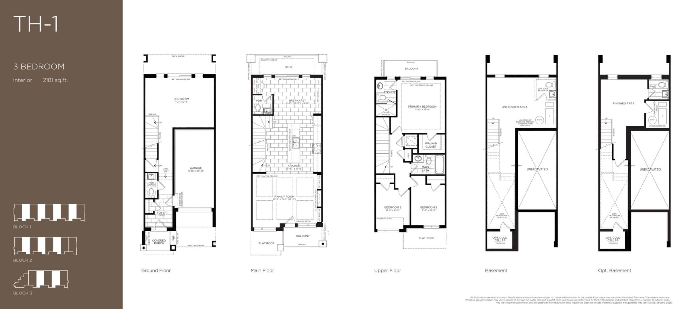 TH-1 Floor Plan at Fifth Avenue Homes - King City - 2181 sq.ft