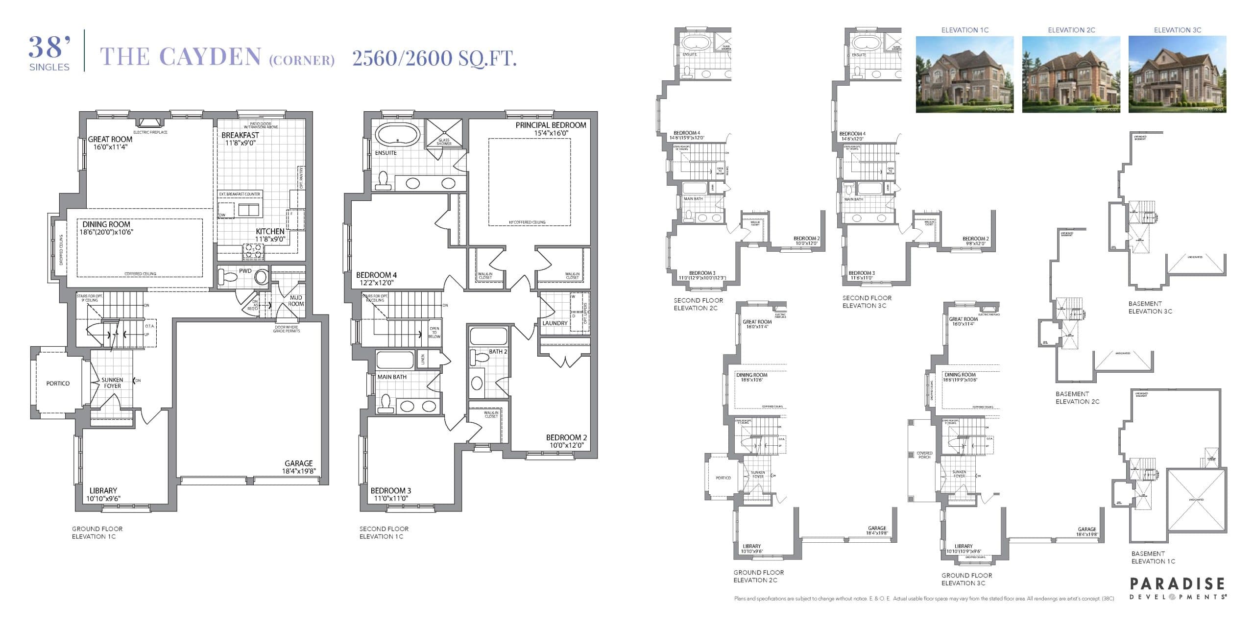The Cayden (Corner) Floor Plan at Parkside Heights Towns - 2560 sq.ft