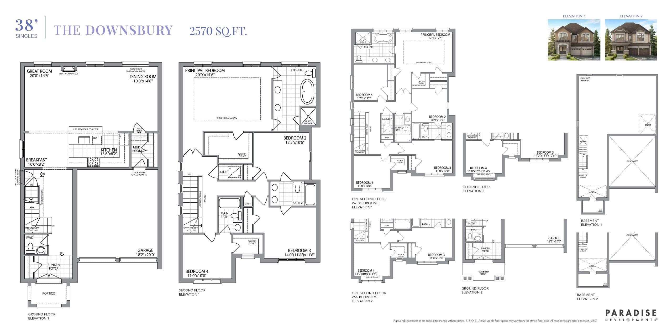 The Downsbury Floor Plan at Parkside Heights Towns - 2570 sq.ft