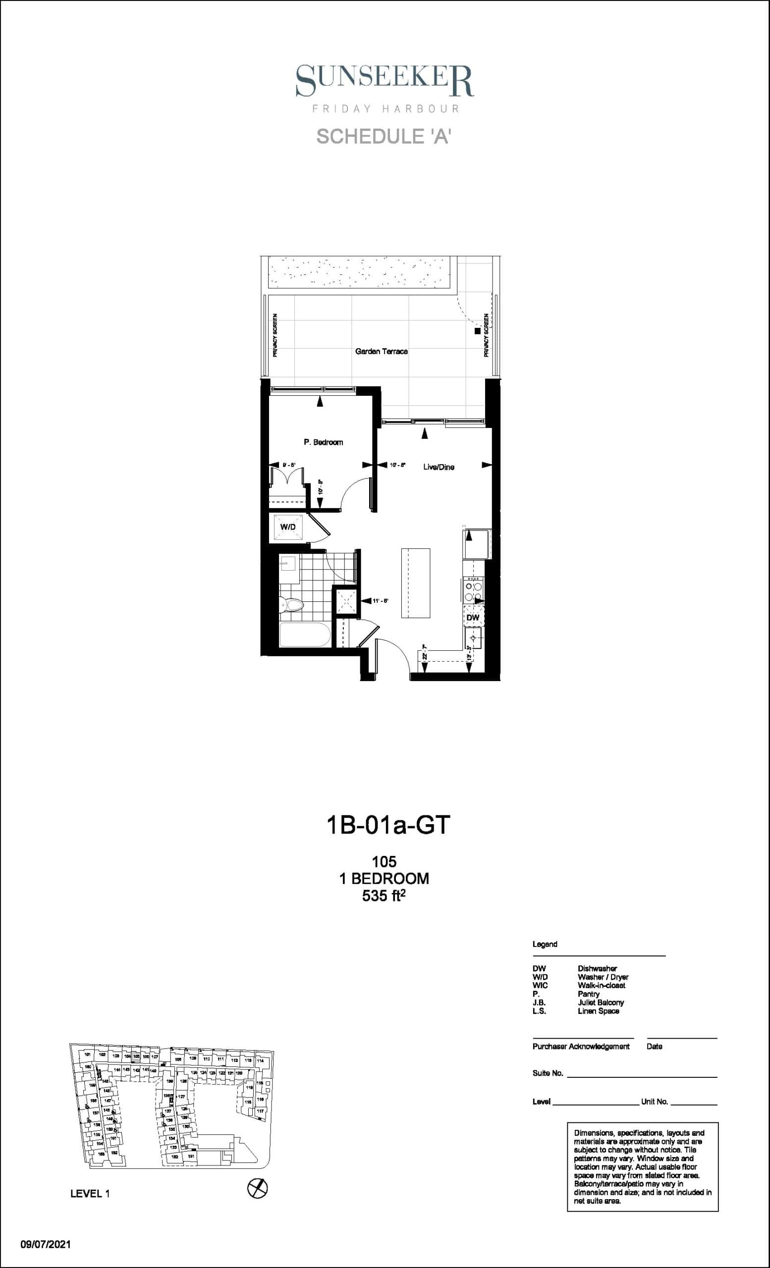 1B-01a-GT (105) Floor Plan at Friday Harbour Resort Condos - 535 sq.ft