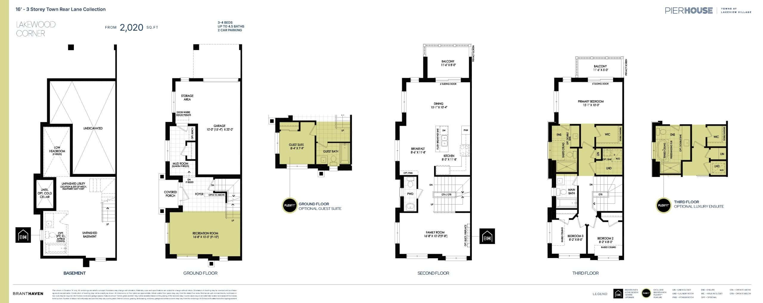 Lakewood Floor Plan at Pier House Towns - 2020 sq.ft