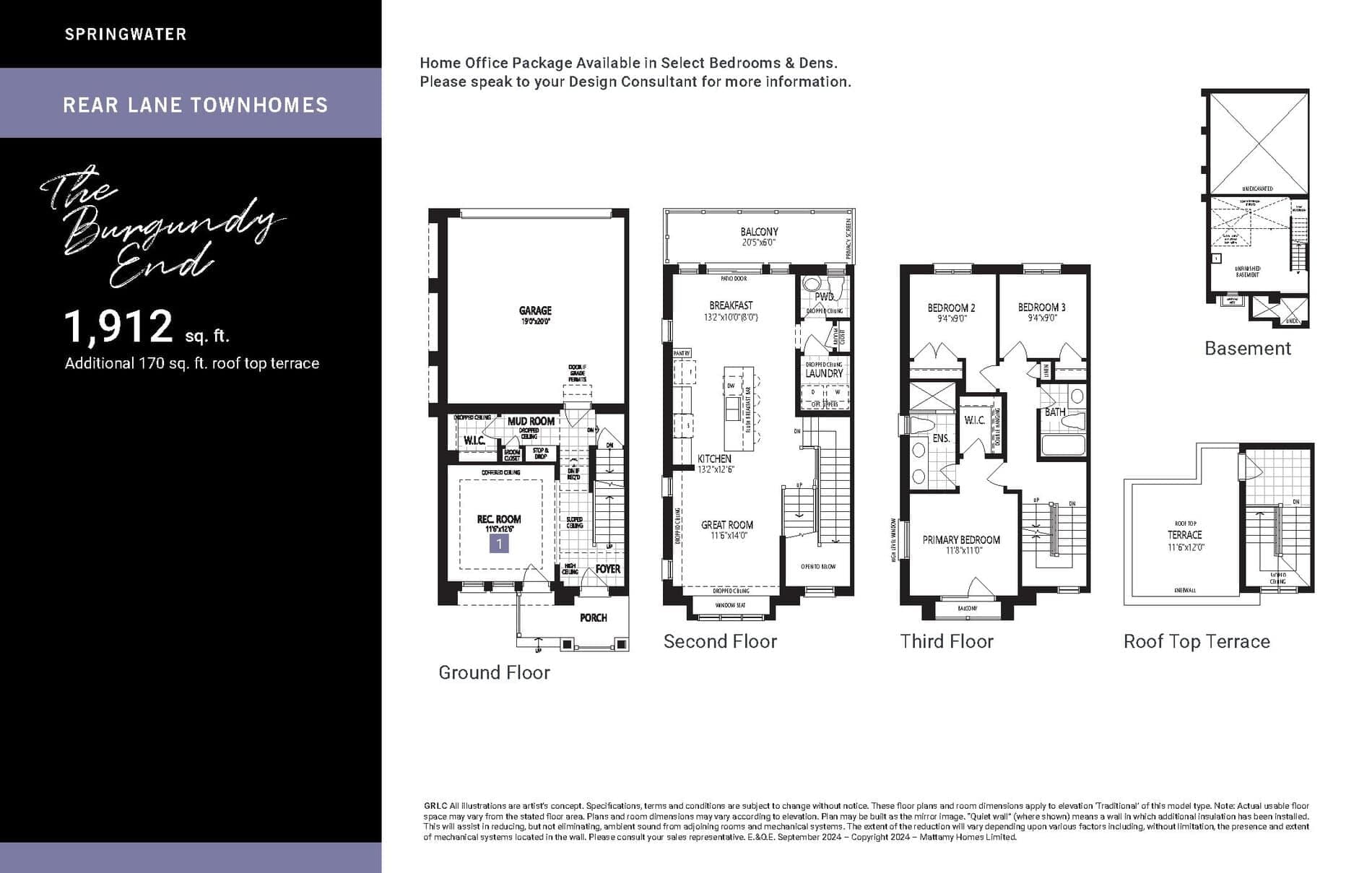 The Burgundy End Floor Plan at Springwater Phase 3 - 1912 sq.ft
