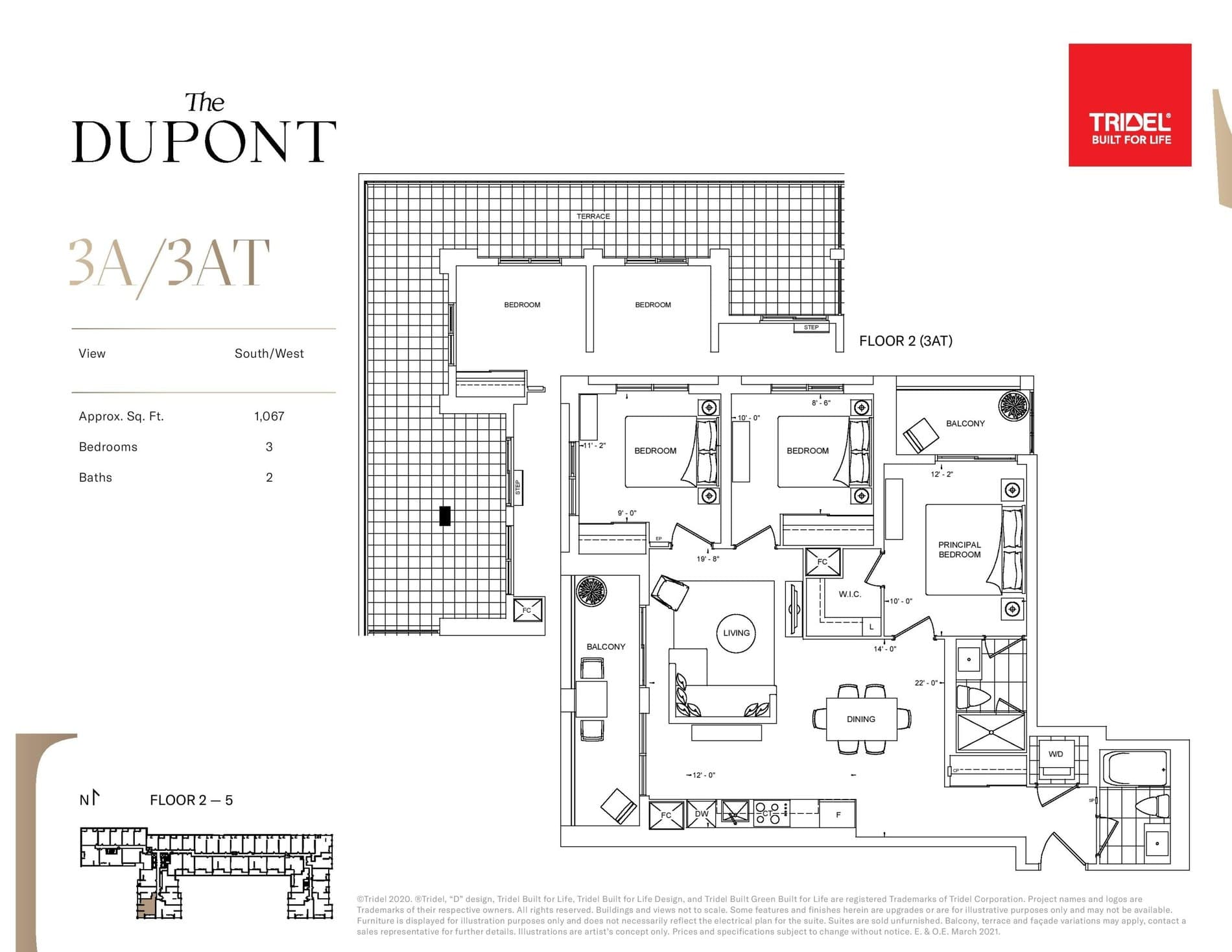 3A/3AT Floor Plan at The Dupont Condos - 1067 sq.ft