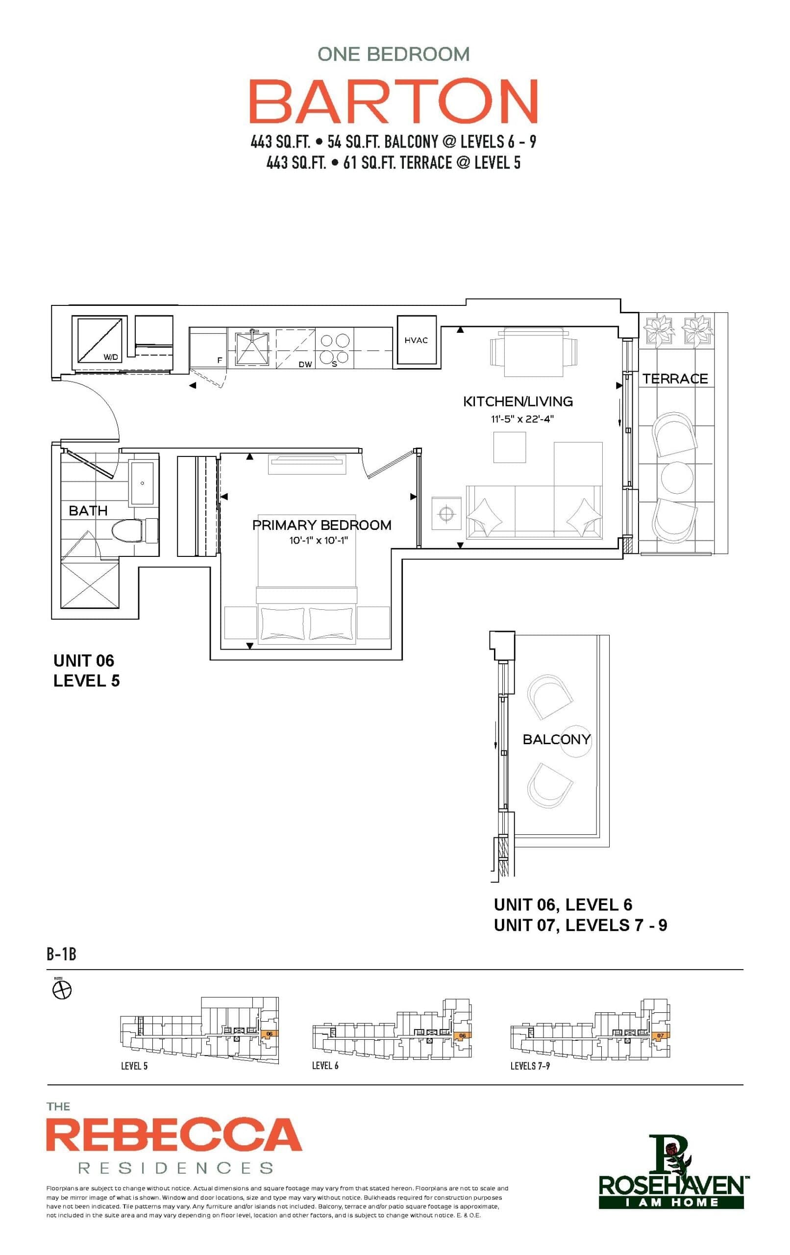 Barton Floor Plan at The Rebecca Condos - 443 sq.ft