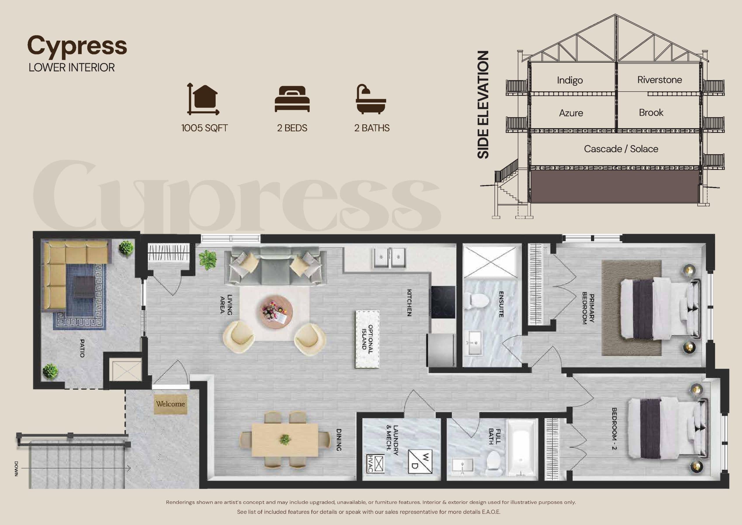 Cypress Floor Plan at Wellspring Urban Towns - 1005 sq.ft