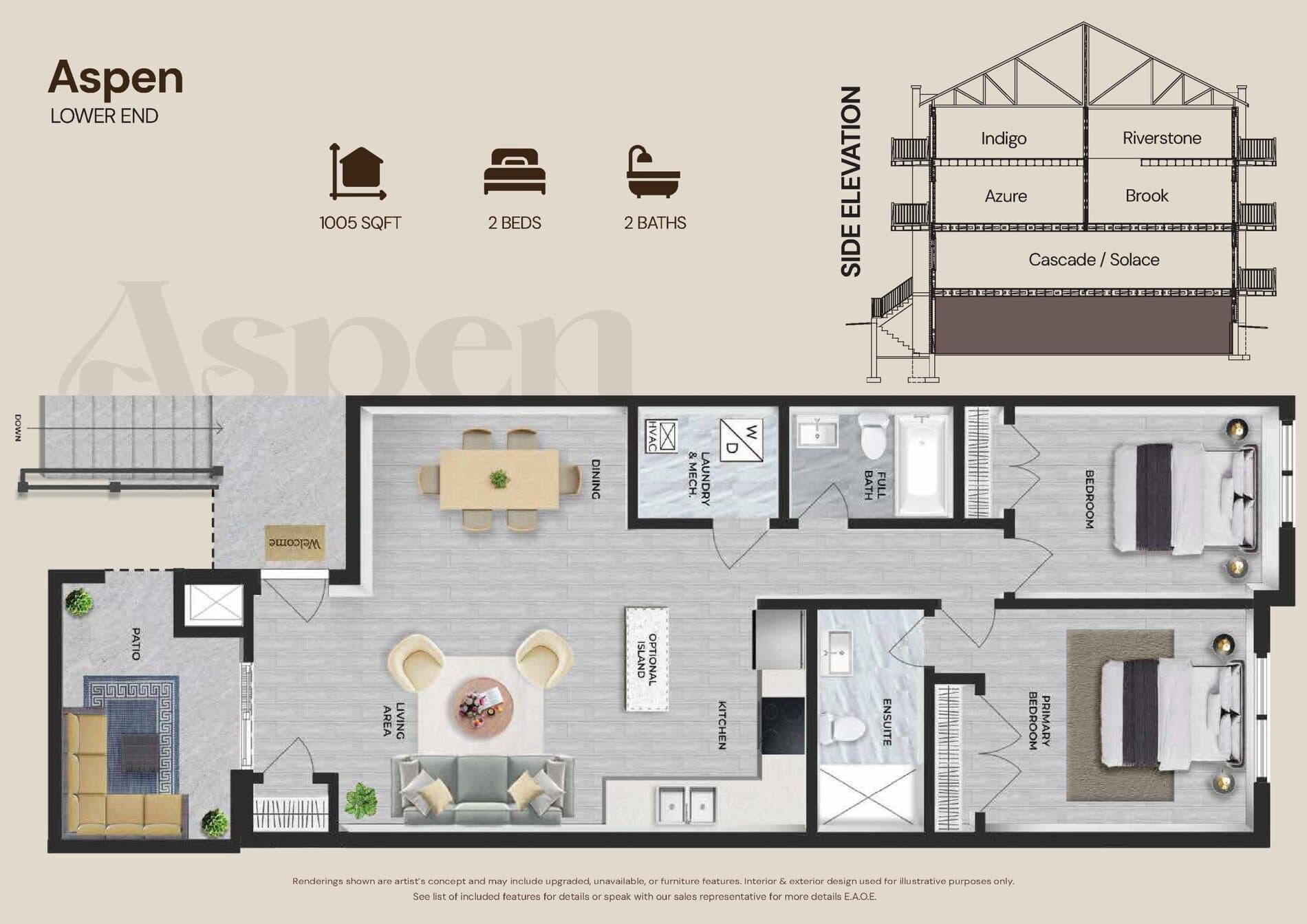 Aspen Floor Plan at Wellspring Urban Towns - 1005 sq.ft